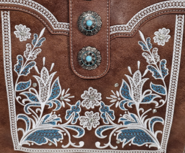 Catchfly Studio Turquoise Embroidered Floral Pattern Tote