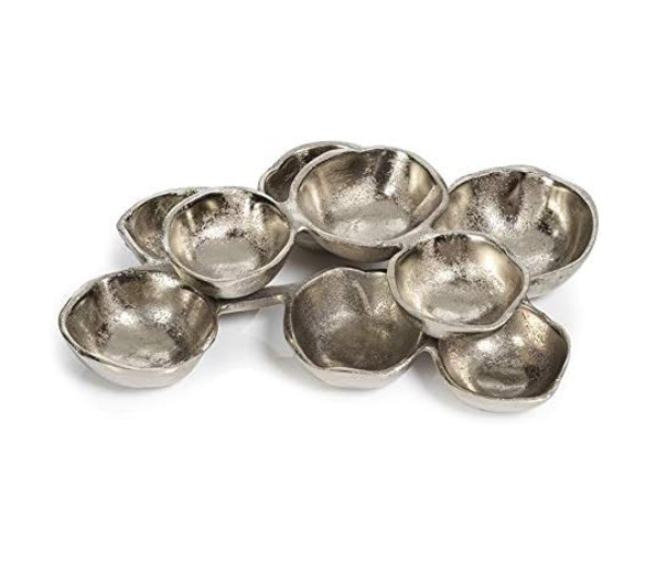 Zodax Cluster of 9 Small Round Serving Bowls Nickel Base Small