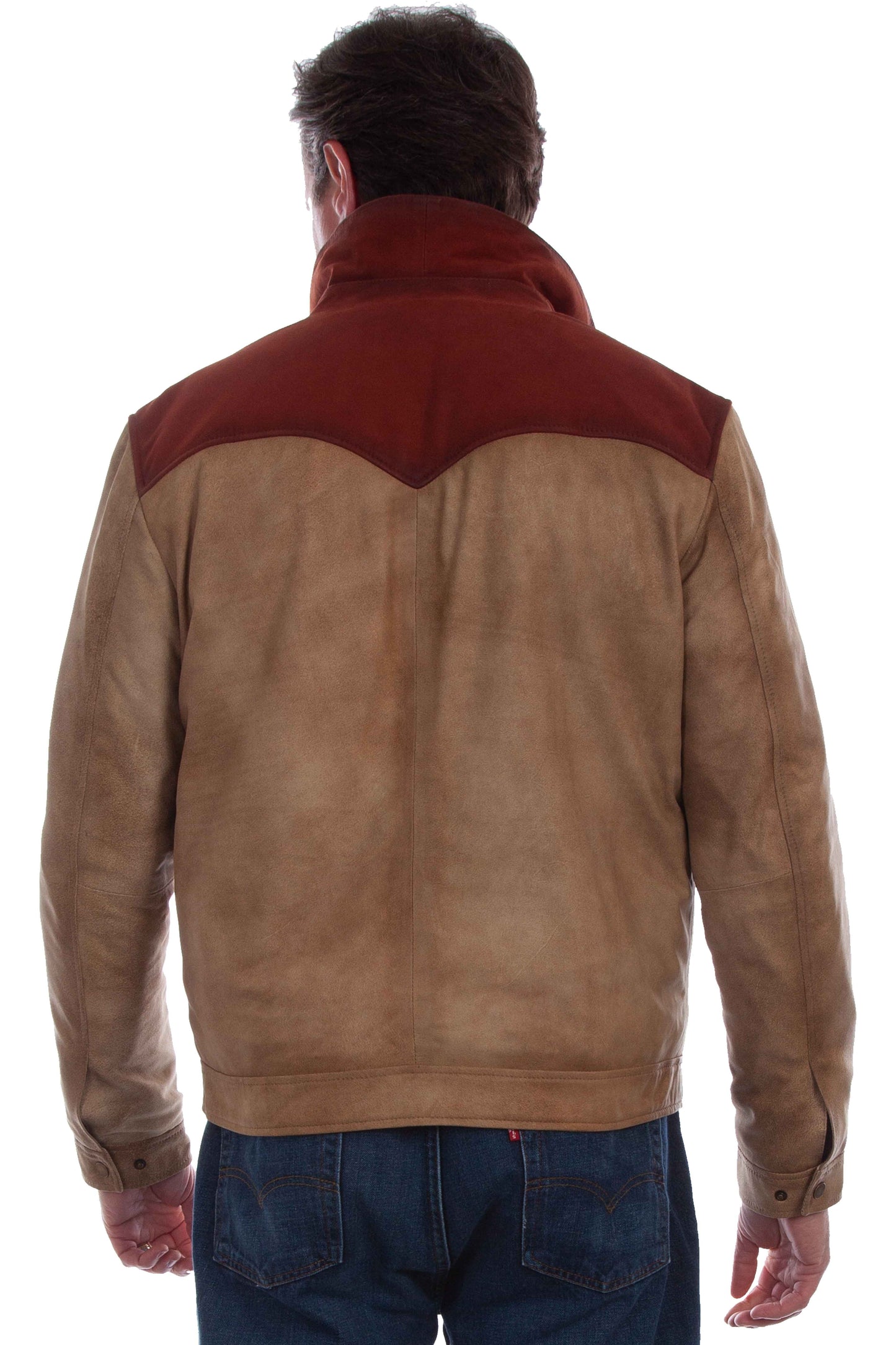 Scully Men's Burnished Suede Color Block Jacket in Tan