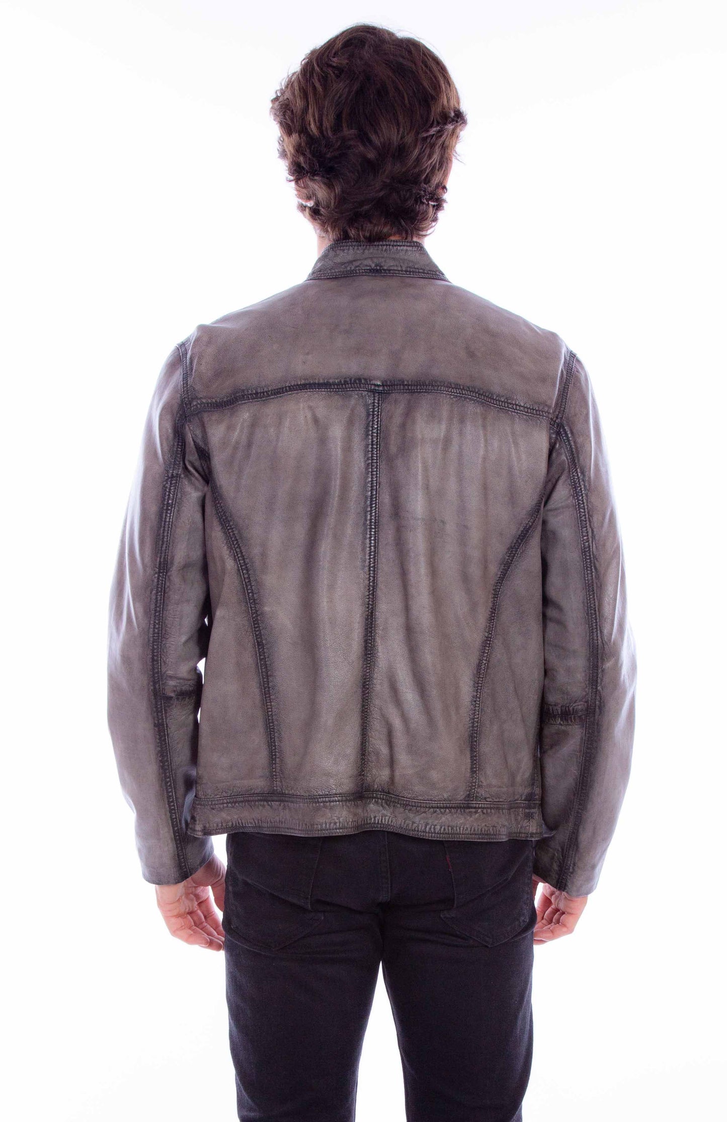 Scully Western Men's Leather Distressed Zip Front Gray Jacket in Grey