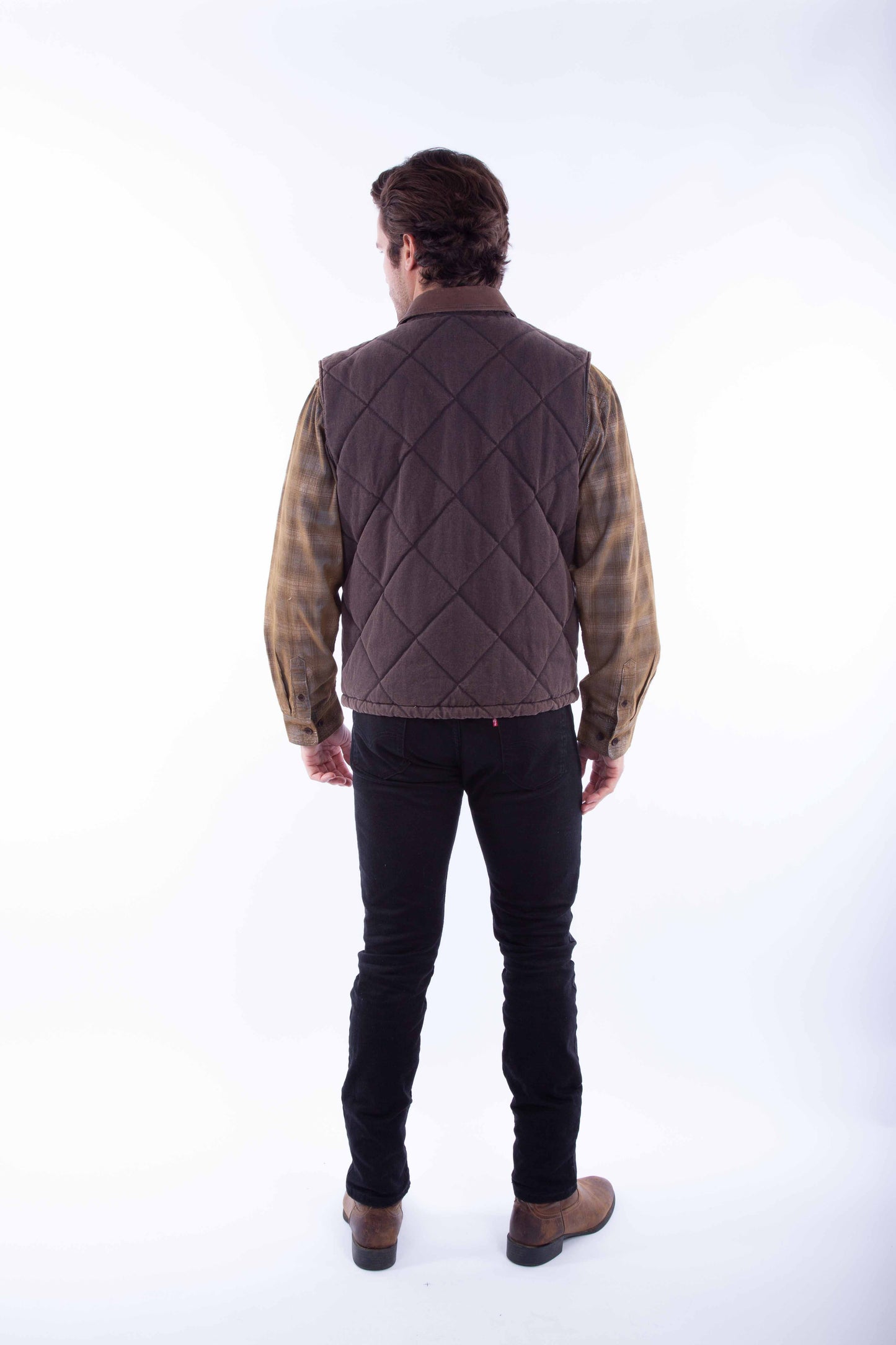 Scully Men's Snap Front Quilted Leather Vest in Brown