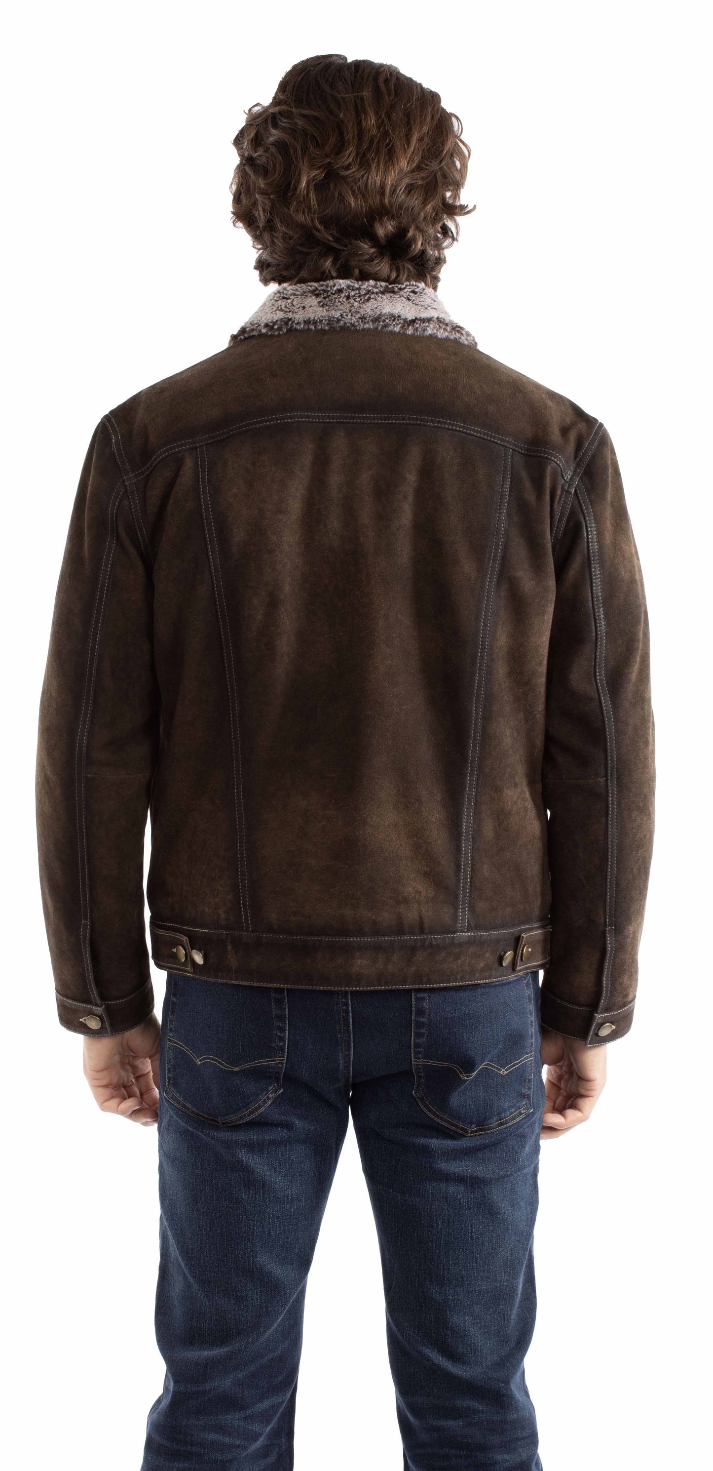 Scully Western Men's Sherpa Lined Leather Jean Jacket in Chocolate
