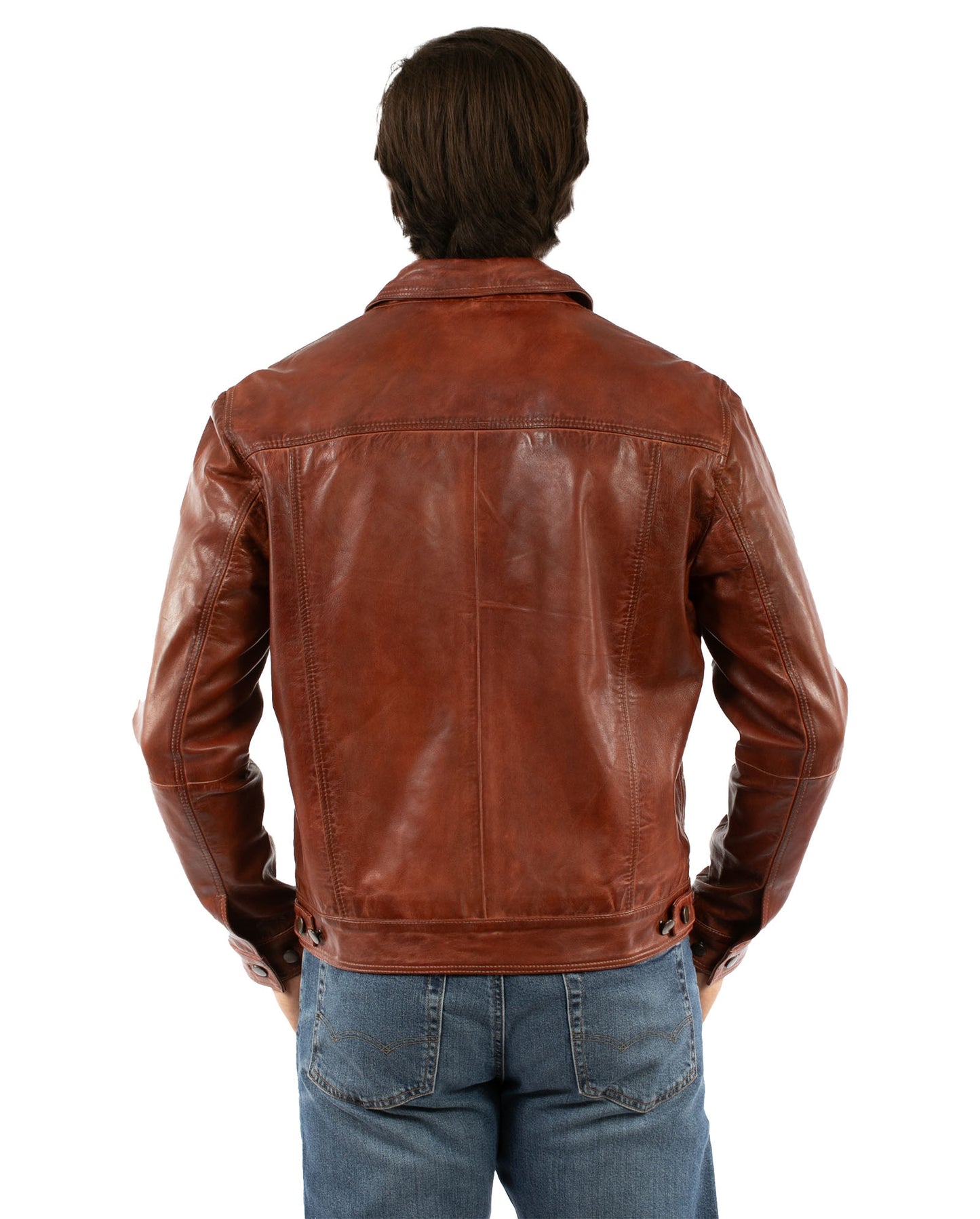 Scully Men's Leather Trucker Jacket in Cognac