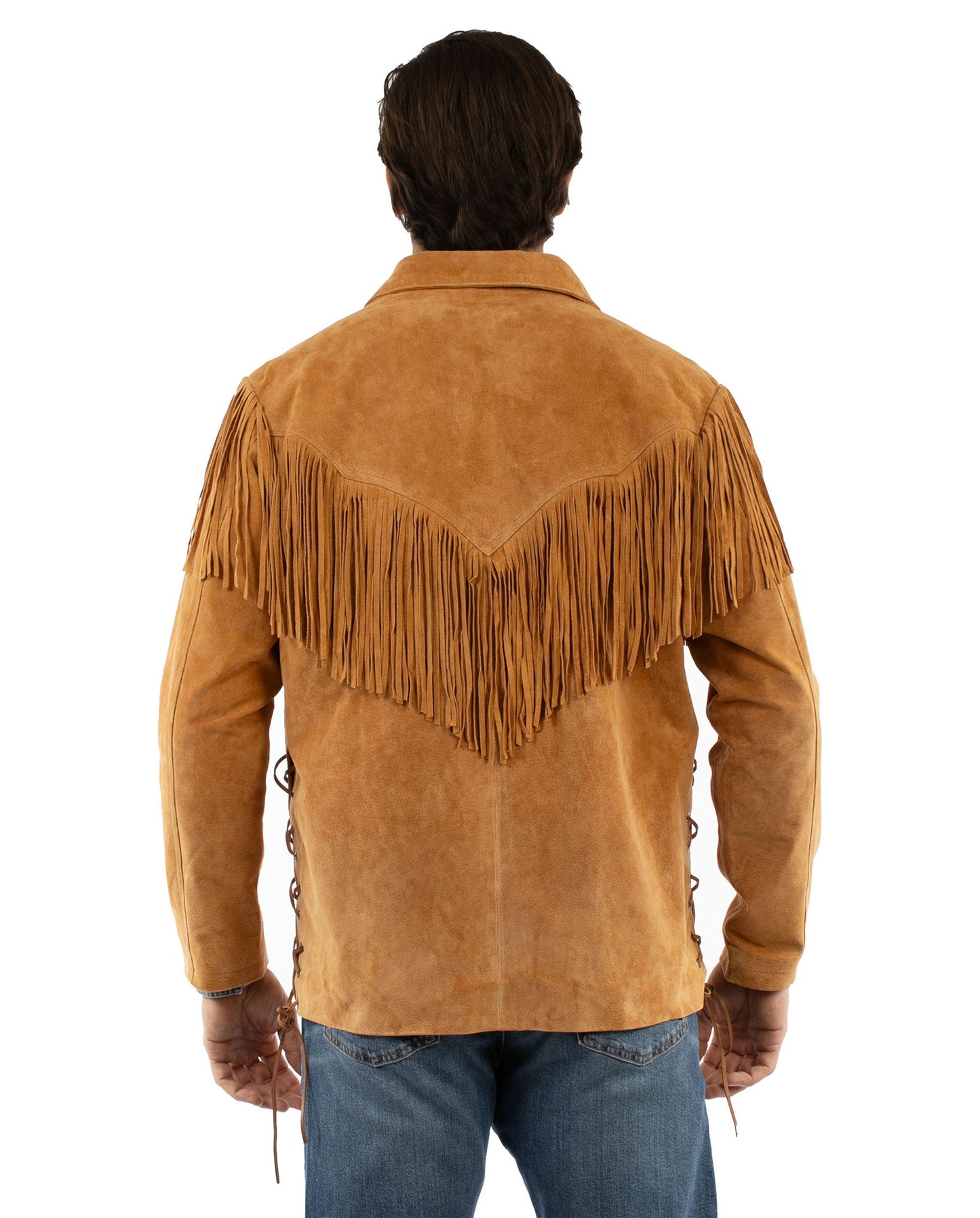 Scully Men's Rugged Fringe Leather Jacket in Bourbon Boar Suede