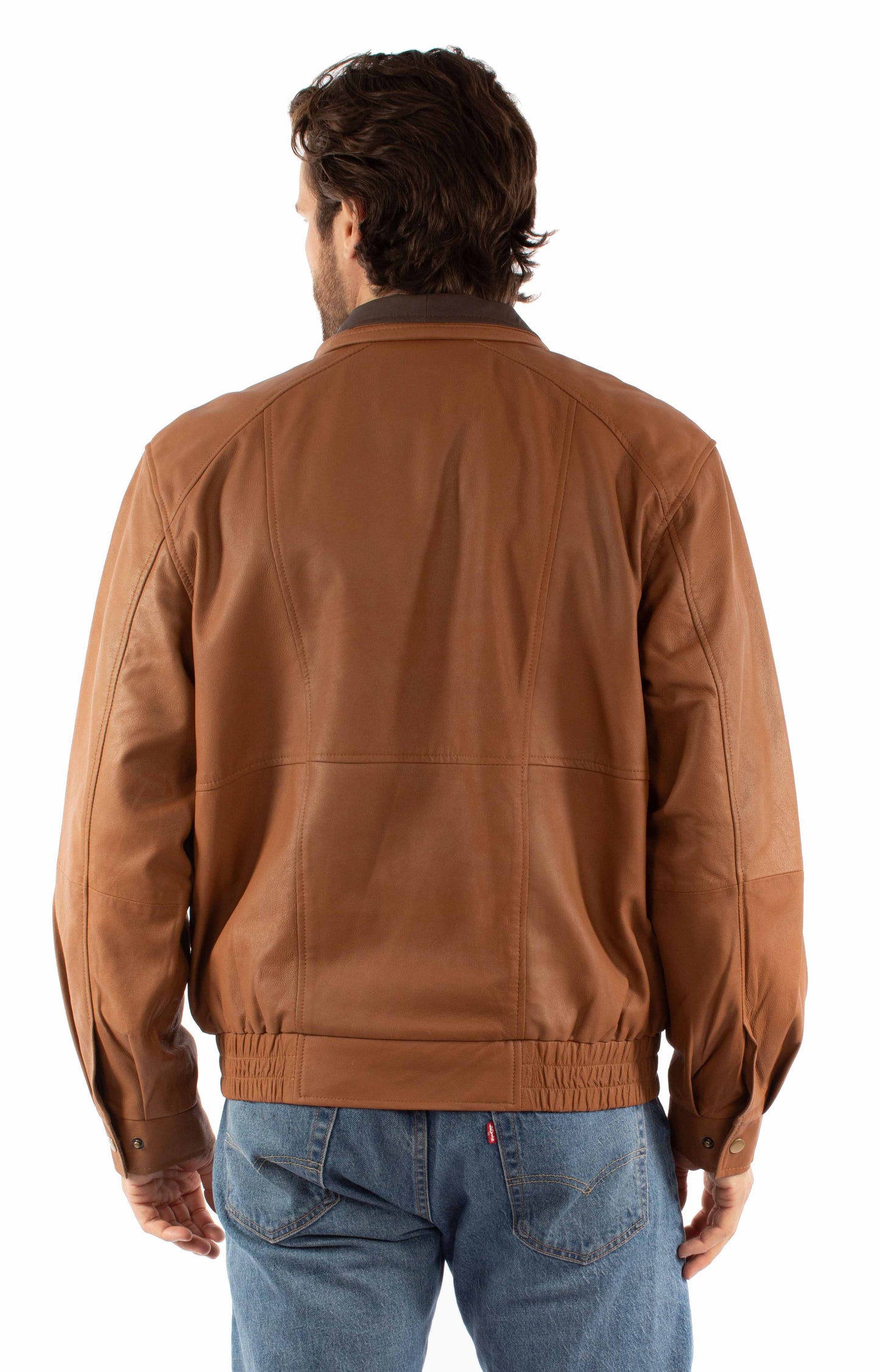 Scully Western Men's Leather Zip Comfort Waist Jacket in Cognac With Chocolate