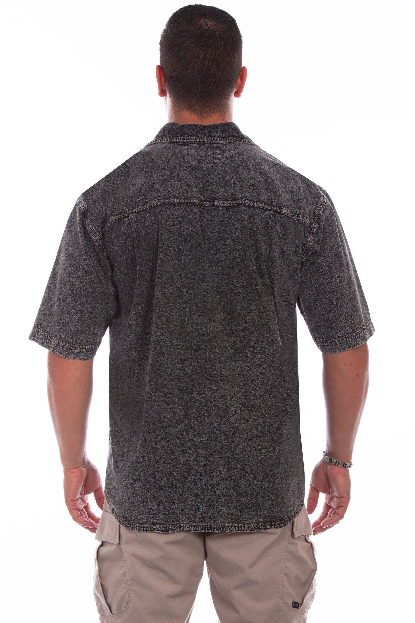 Scully Western Men's The Traveler Short Sleeve Pleated Shirt in Black Distressed