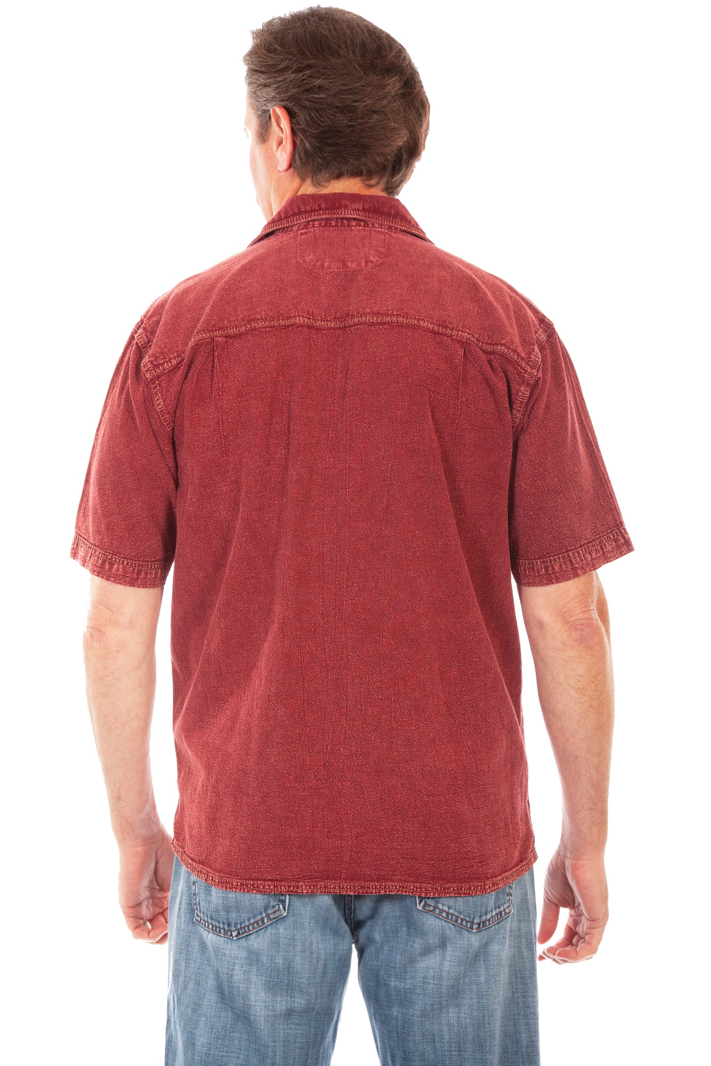 Scully Western Men's The Traveler Short Sleeve Pleated Shirt in Burgundy
