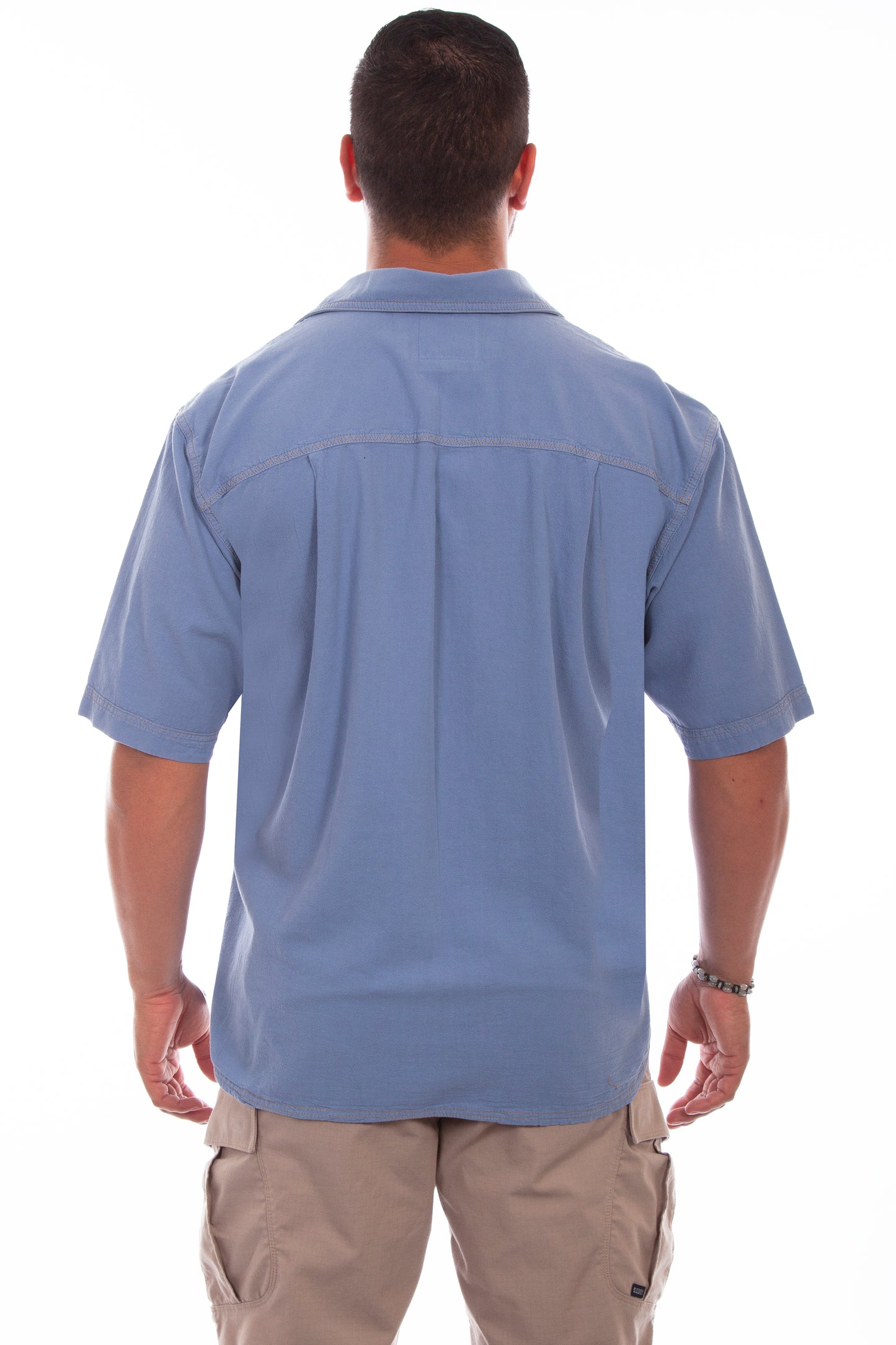 Scully Western Men's The Traveler Short Sleeve Pleated Shirt in Citadel Blue
