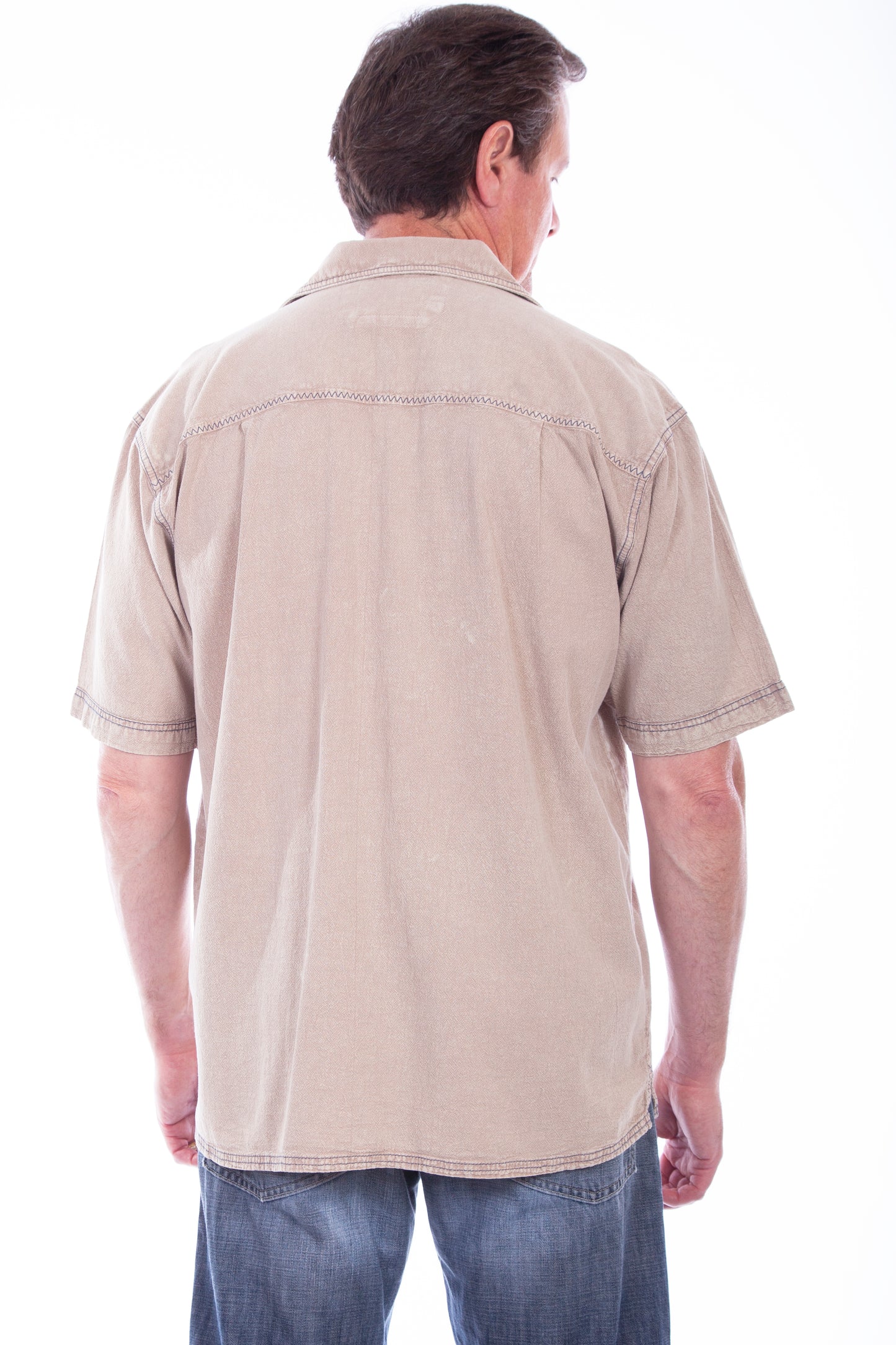 Scully Western Men's The Traveler Short Sleeve Pleated Shirt in Stone