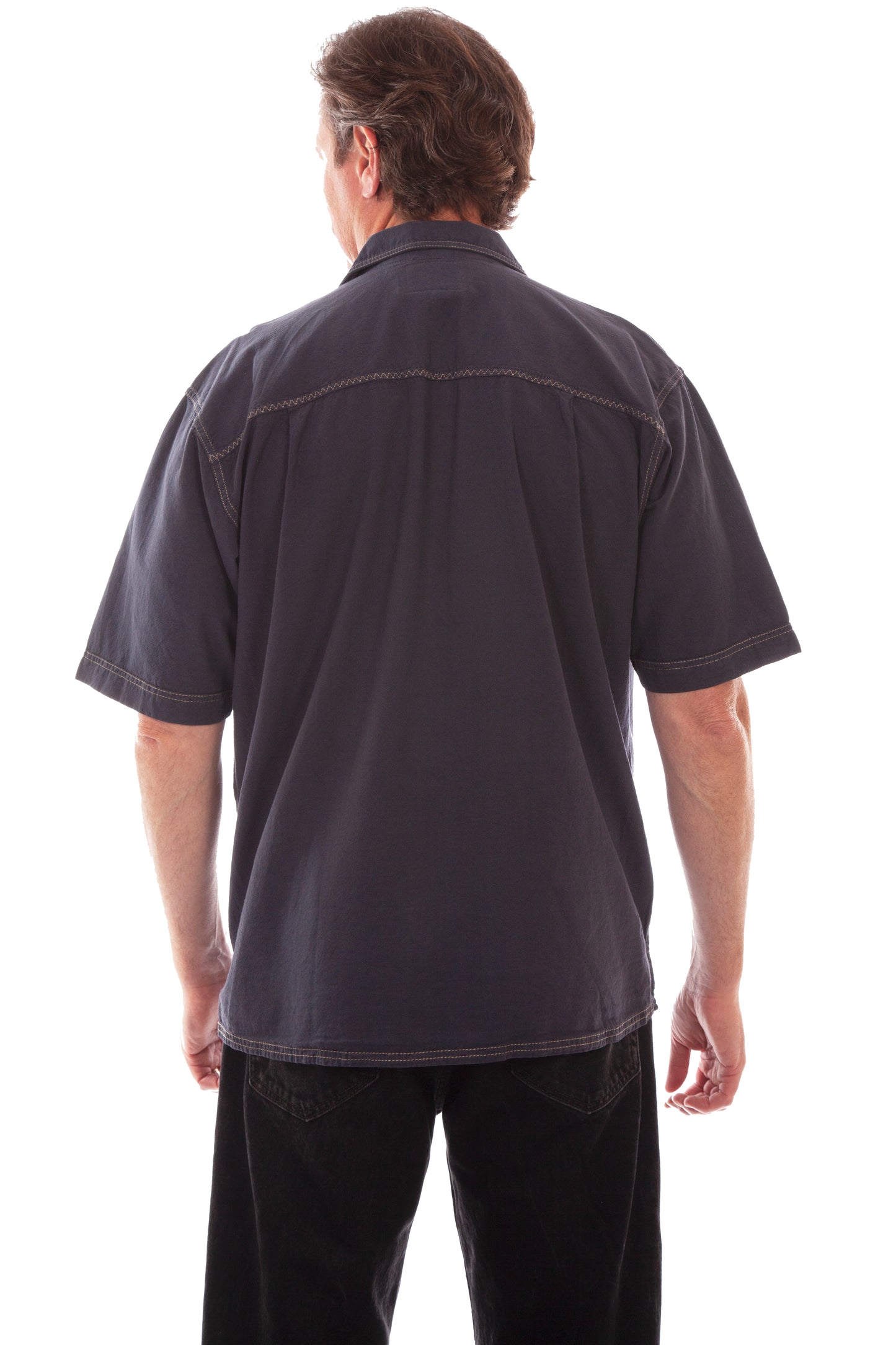 Scully Western Men's The Traveler Short Sleeve Pleated Shirt in Vallarta Blue