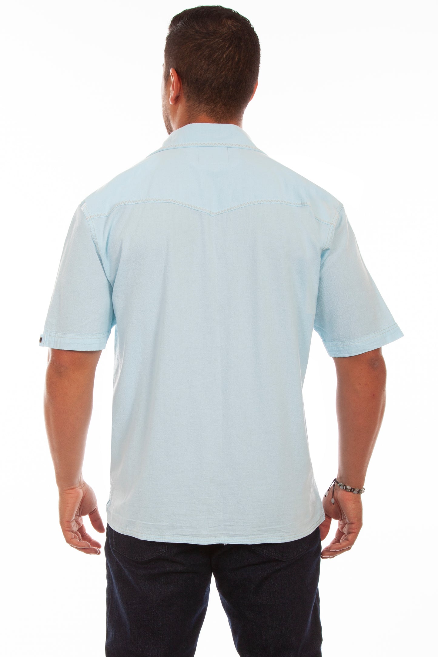 Scully Men's Casual Embroidered Palm Tree Shirt in Aqua Sky