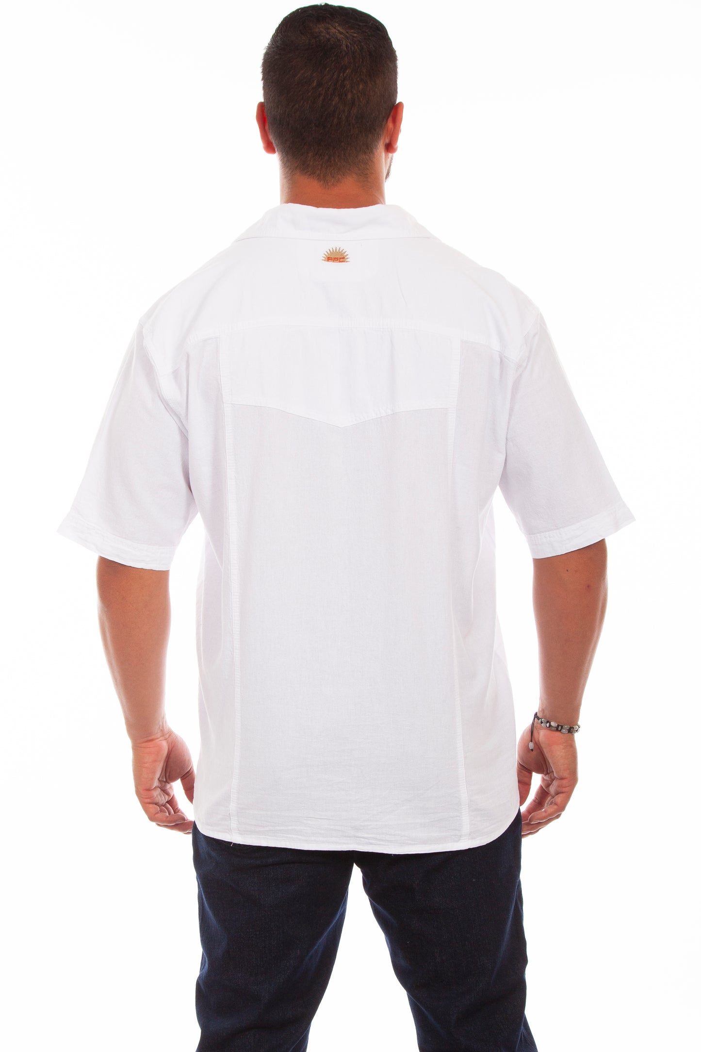 Scully Western Men's Short Sleeve Embroidered Shirt in White
