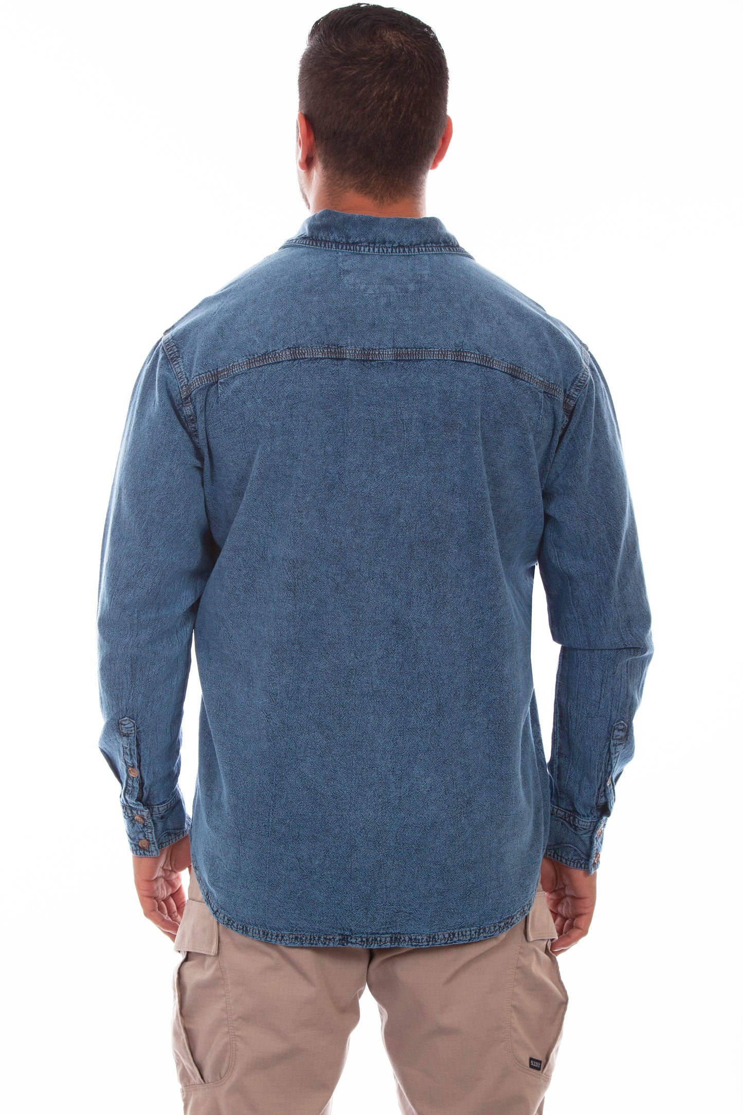 Scully Men's Cotton Trail Walk Shirt in Light Washed Denim