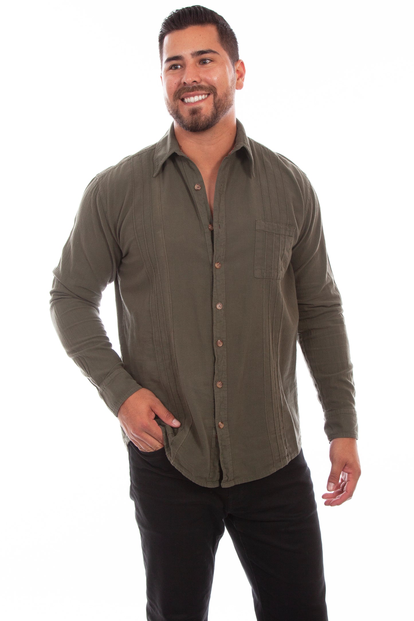 Scully Western Men's Mesa Pleats Shirt in Winter Green