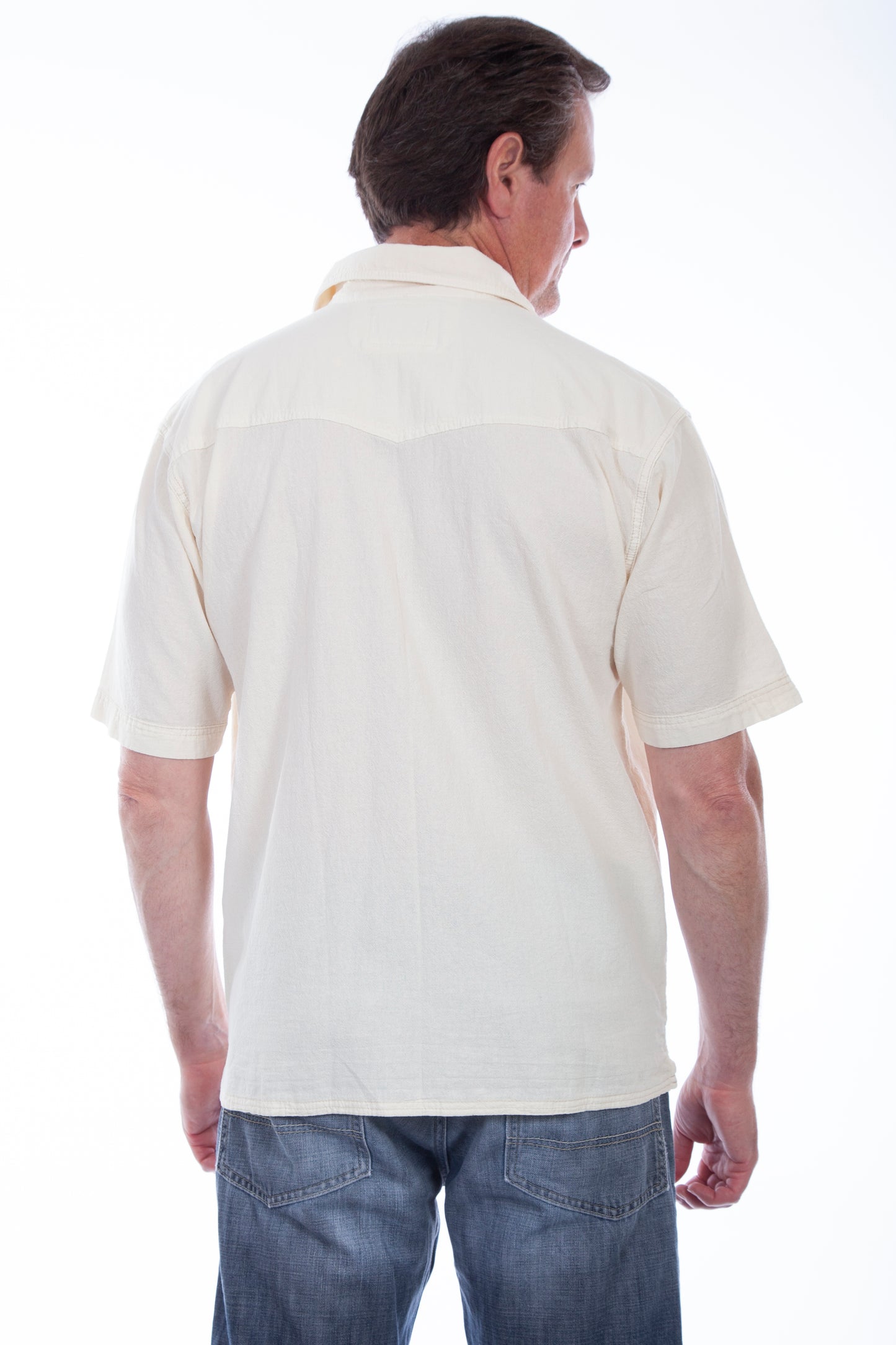 Scully Western Men's Longboat Embroidered Shirt in Ivory Distressed