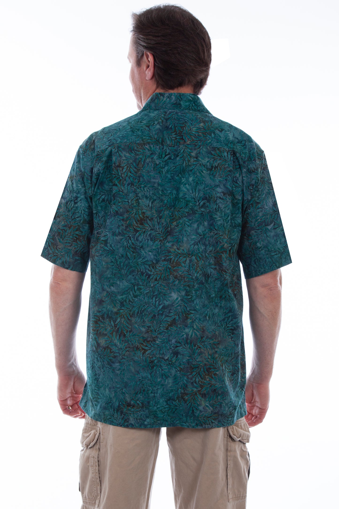 Scully Western Men's Leaf Batik Print Short Sleeved Button Shirt in Deep Sea
