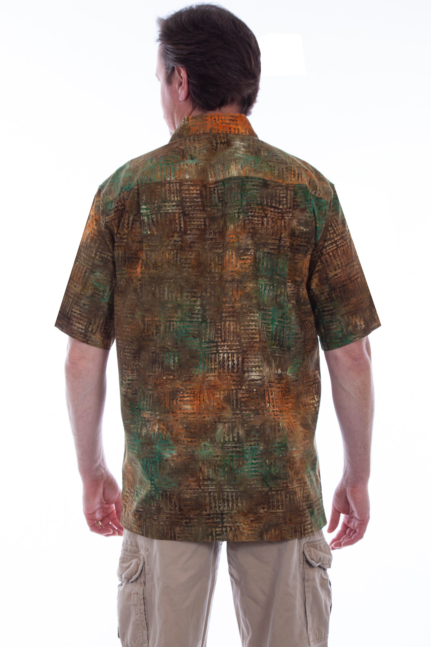 Scully Western Men's Block Batik Print Short Sleeved Button Shirt in Outback