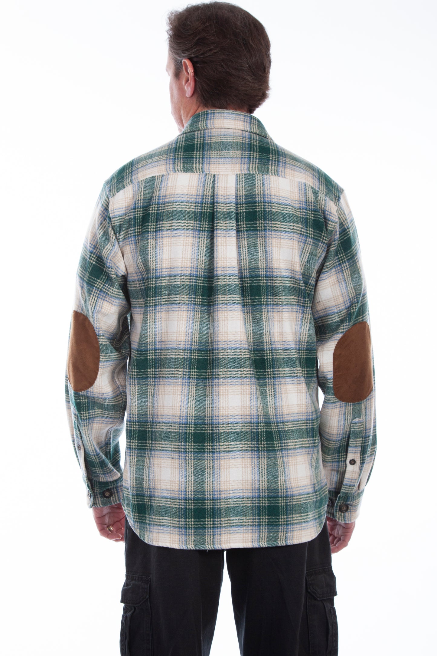 Scully Western Men's Brawny Flannel Green White Shirt in Green-White