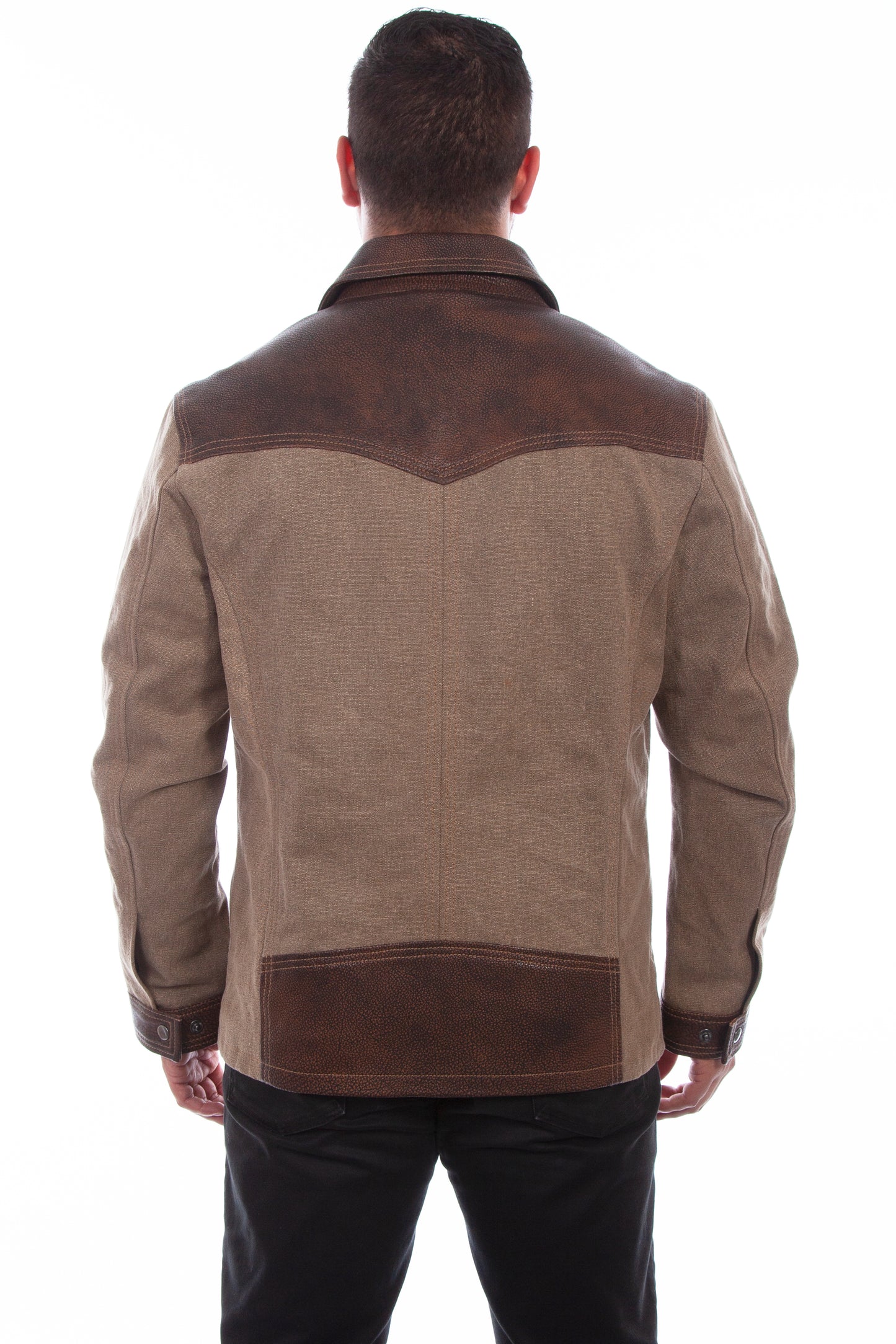 Scully Western Men's Durable Zip Leather Trim Jacket in Brown