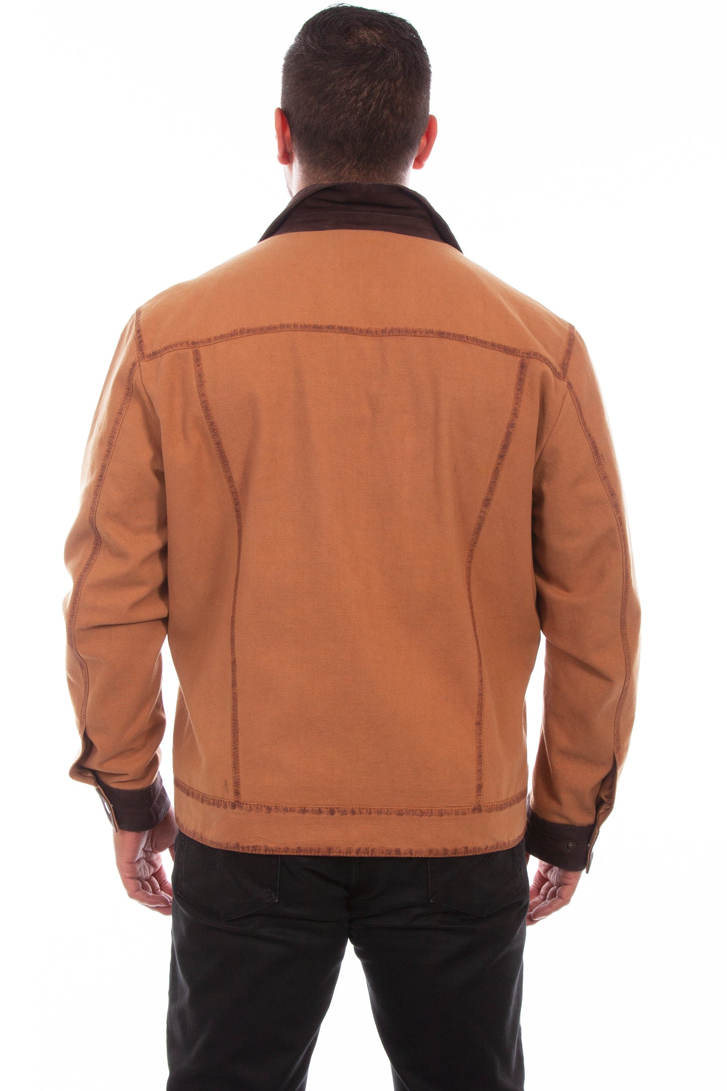 Scully Men's Easy Fit Casual Canvas Leather Cotton Jacket in Tan