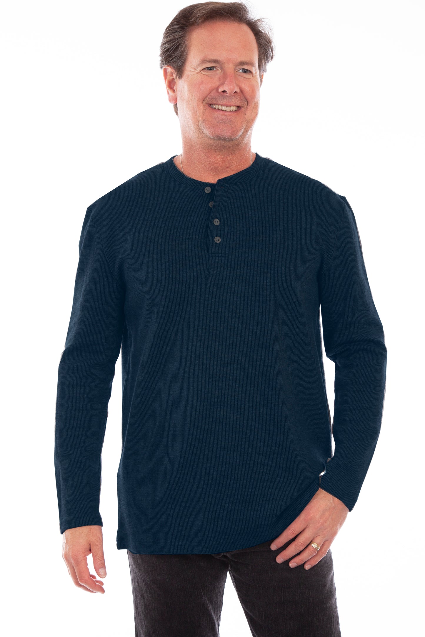 Scully Western Men's Rib Henley Shirt in Heather Navy