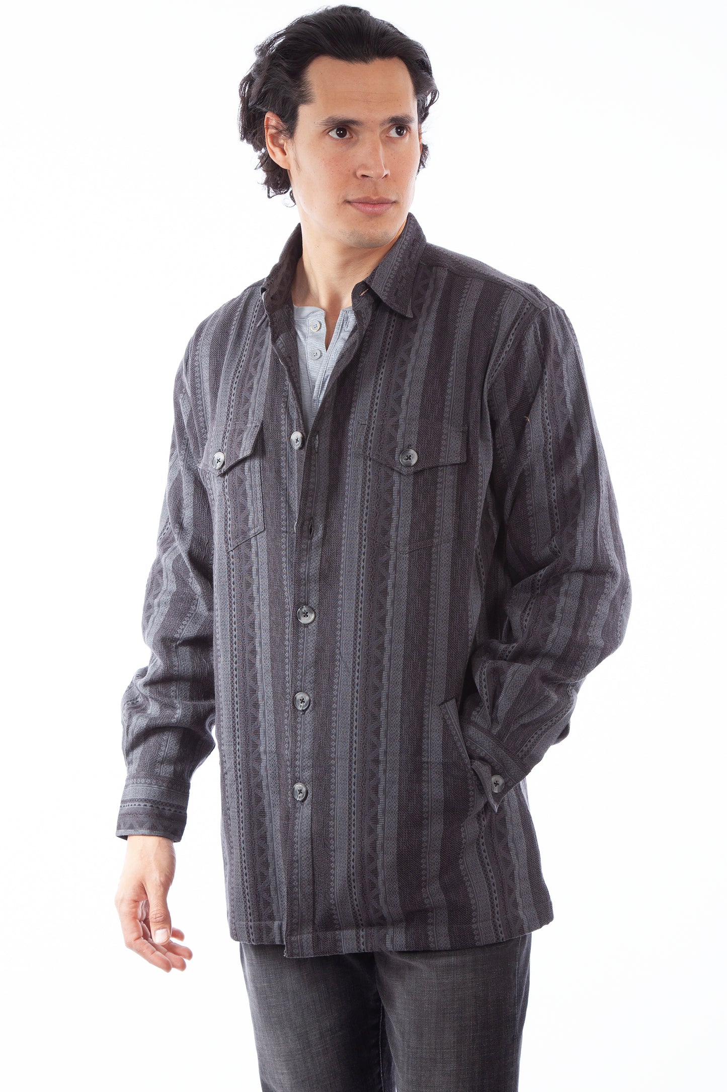 Scully Men's Dobby Stripe Shirt Cotton Cotton Jacket in Charcoal