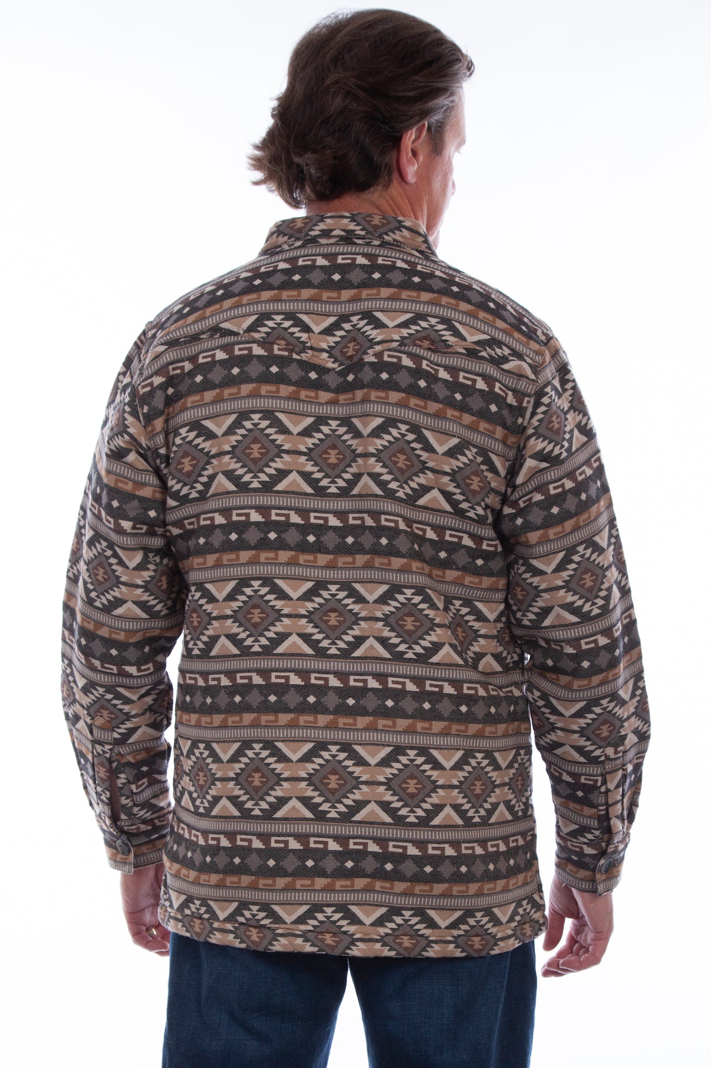 Scully Western Men's South Stripe Print Jacquard Shacket in Tan