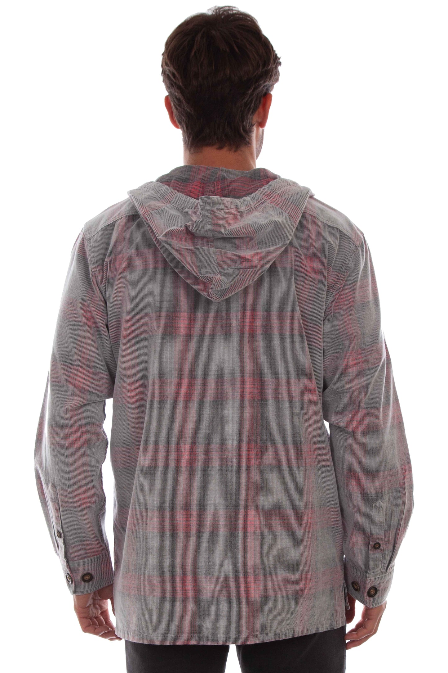 Scully Western Men's Unlined Plaid Corduroy Hoodie Jacket in Gray Red