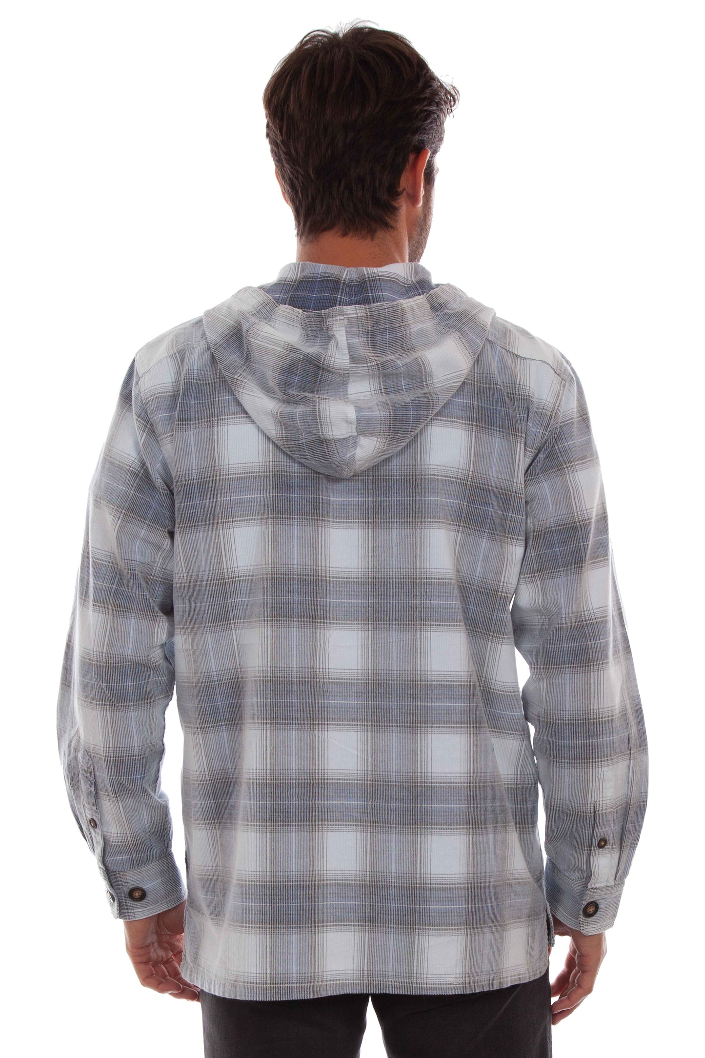 Scully Western Men's Unlined Plaid Corduroy Hoodie Jacket in Blue Gray