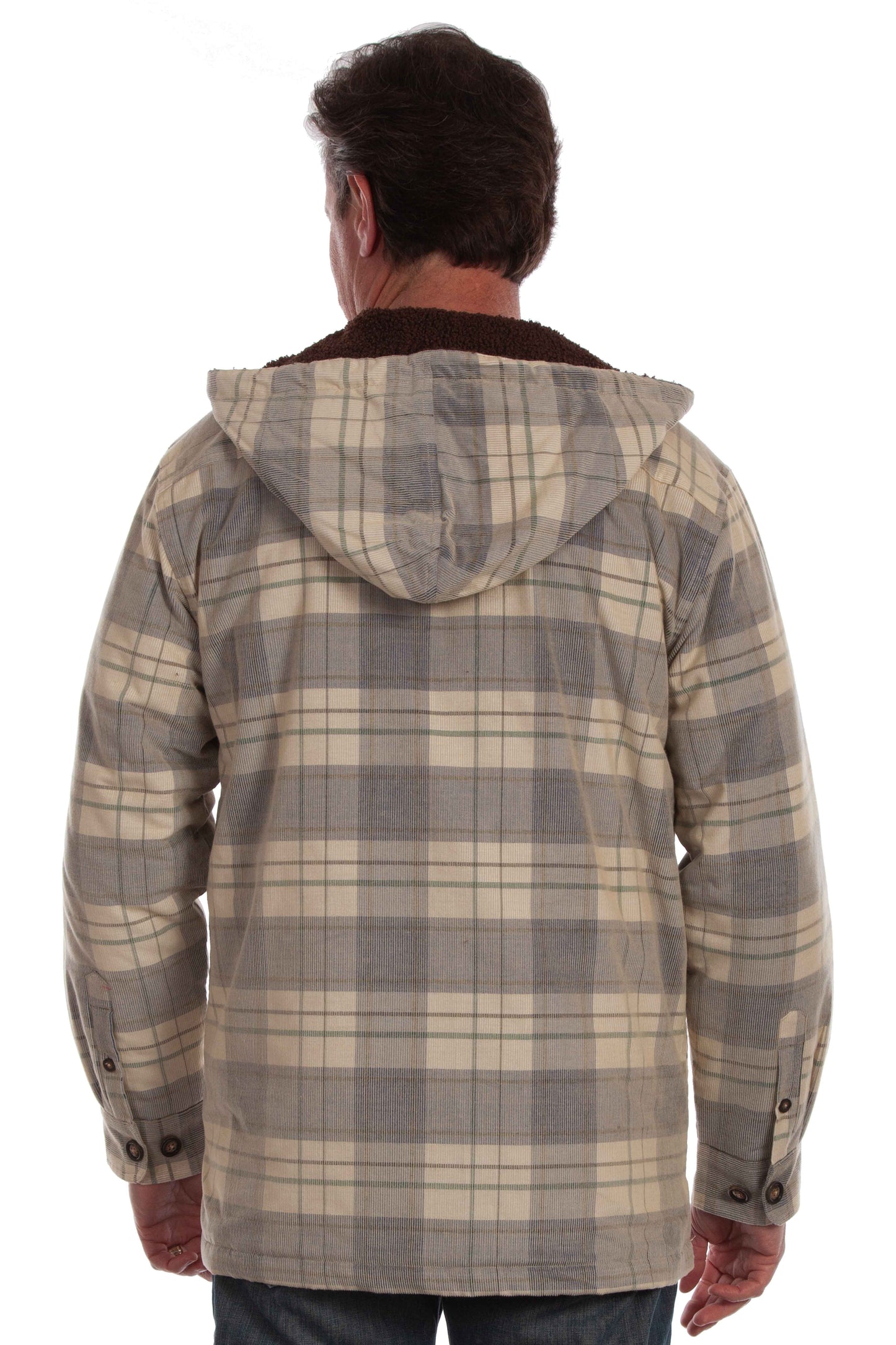 Scully Western Men's Sherpa Lined Plaid Corduroy Hoodie Jacket in Blue Tan