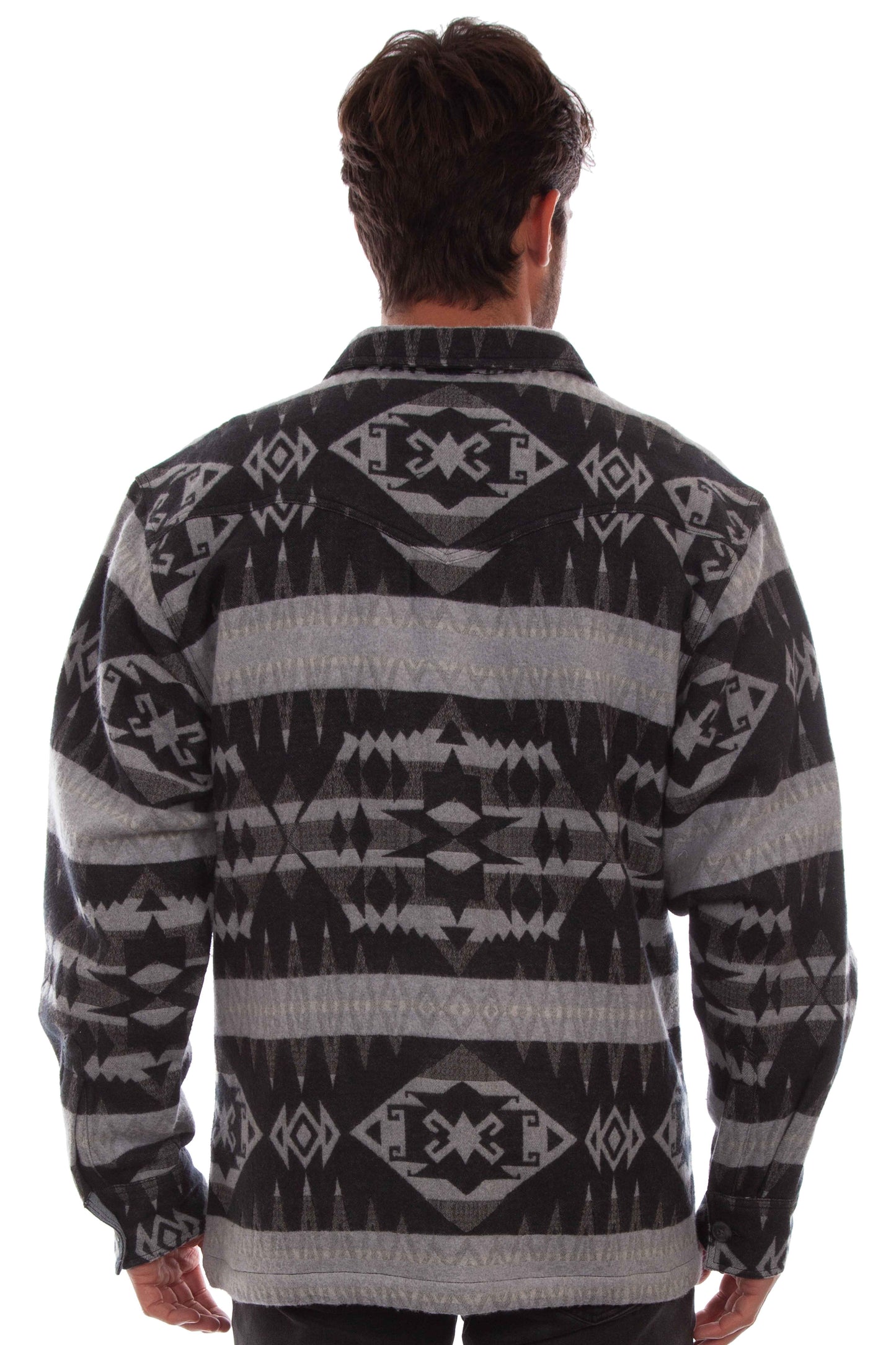 Scully Western Men's South Stripe Print Jacquard Flannel Shacket in Grey