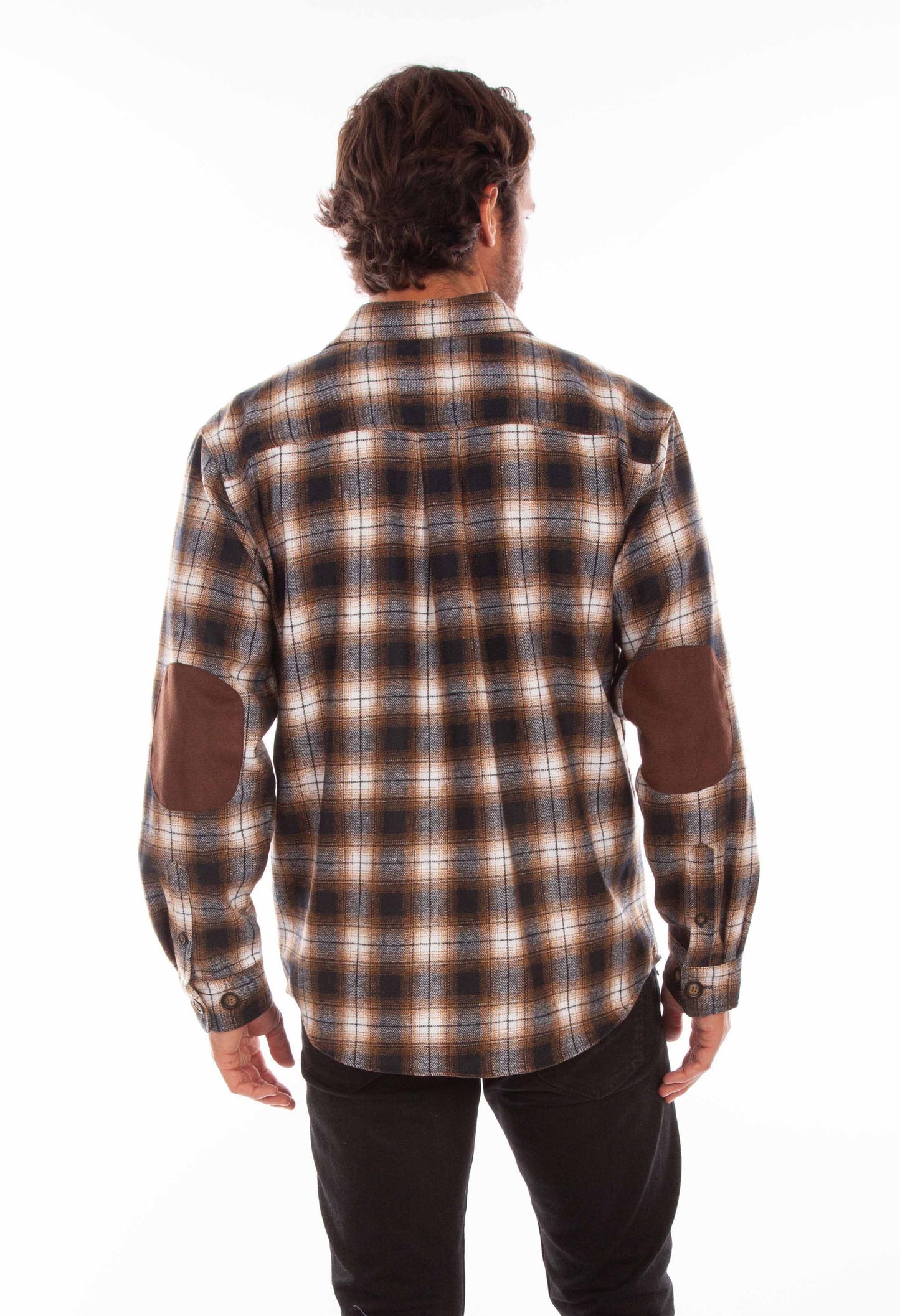 Scully Western Men's Medium Weight Wool Blend Flannel Shirt in Brown-Black
