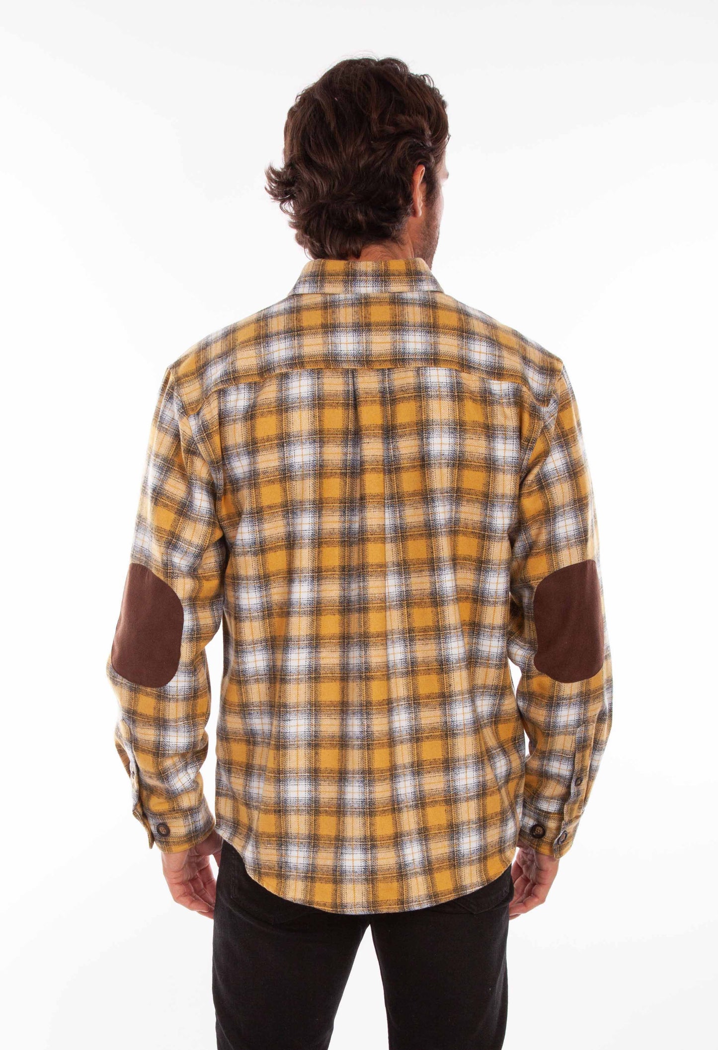 Scully Western Men's Medium Weight Wool Blend Flannel Shirt in Golden-Black
