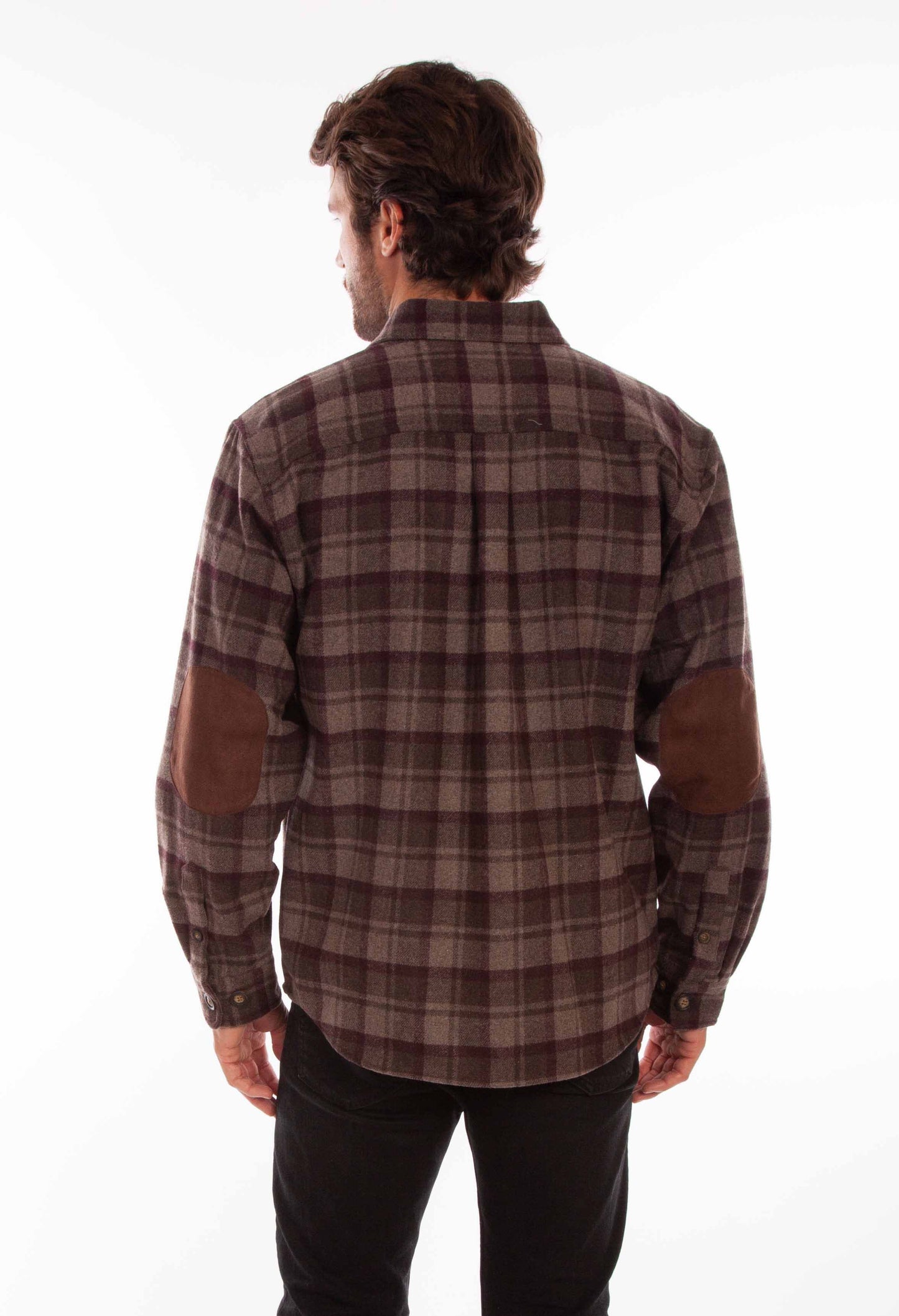Scully Western Men's Medium Weight Wool Blend Flannel Shirt in Chocolate-Port