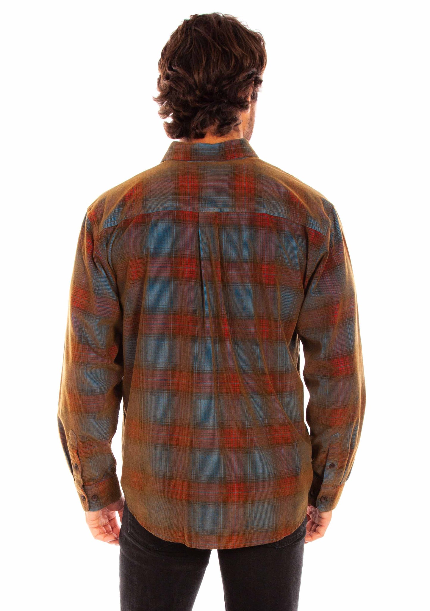 Scully Western Men's Corduroy Plaid Shirt in Red-Blue