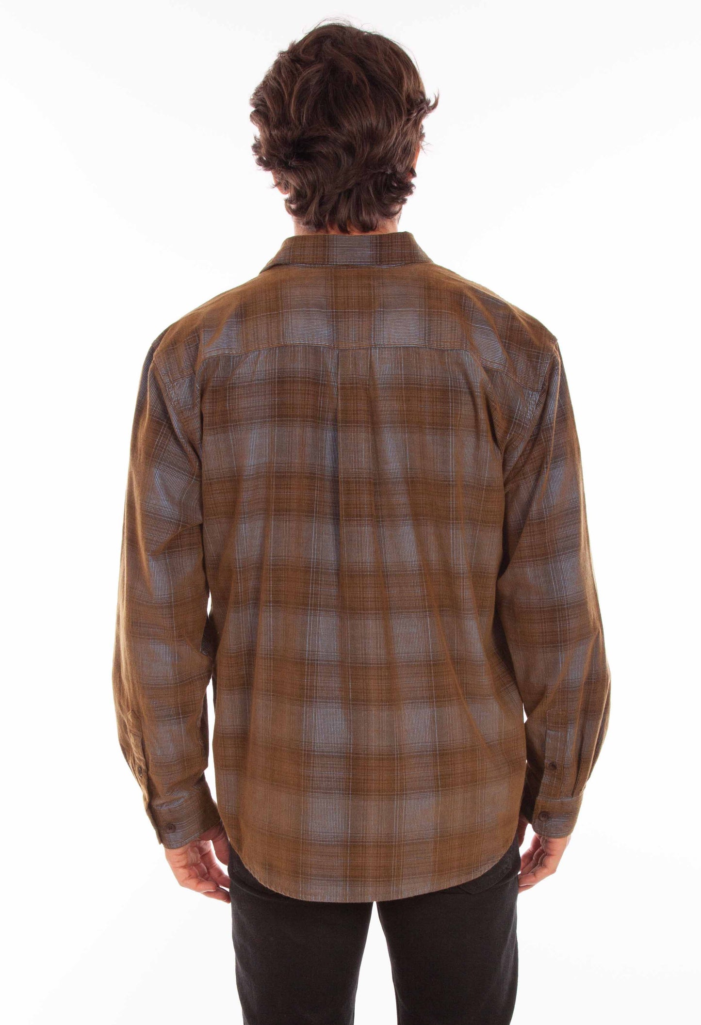 Scully Western Men's Corduroy Plaid Shirt in Blue-Brown