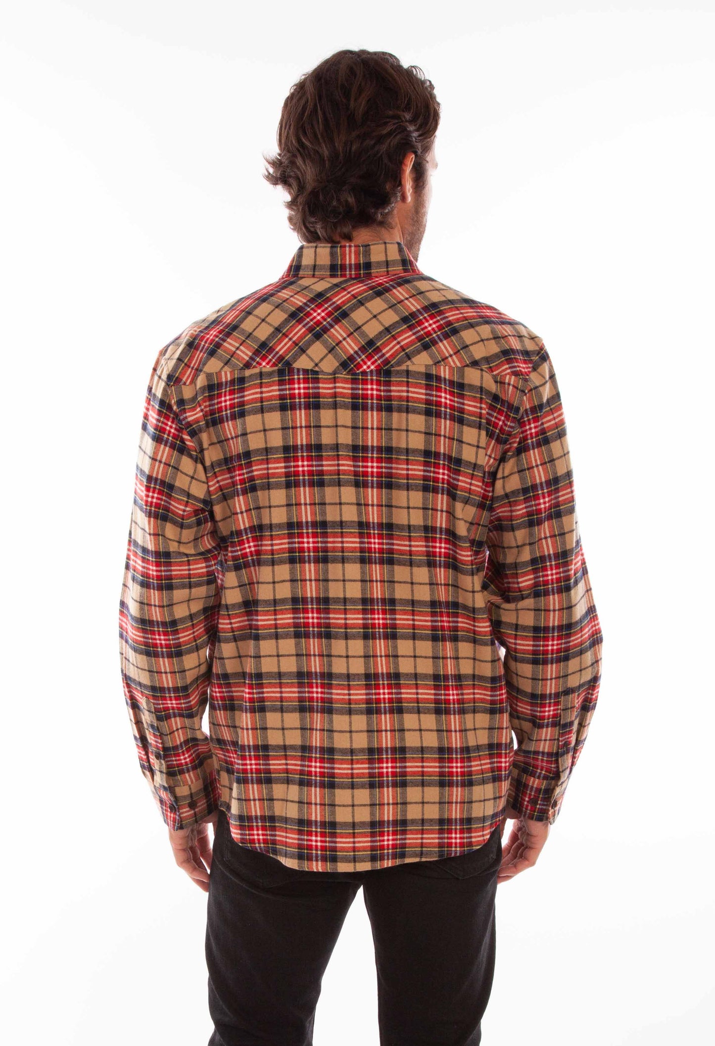 Scully Western Men's Plaid Cotton Flannel Shirt in Tan