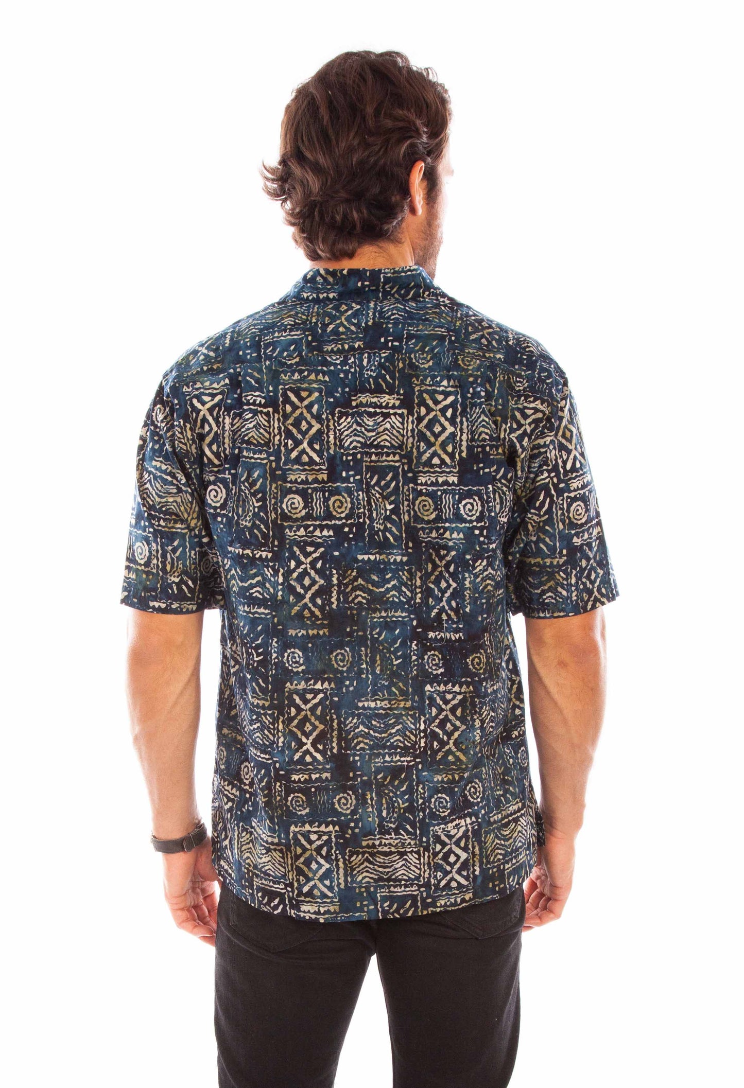 Scully Western Men's Batik Tribal Pattern Shirt in Navy