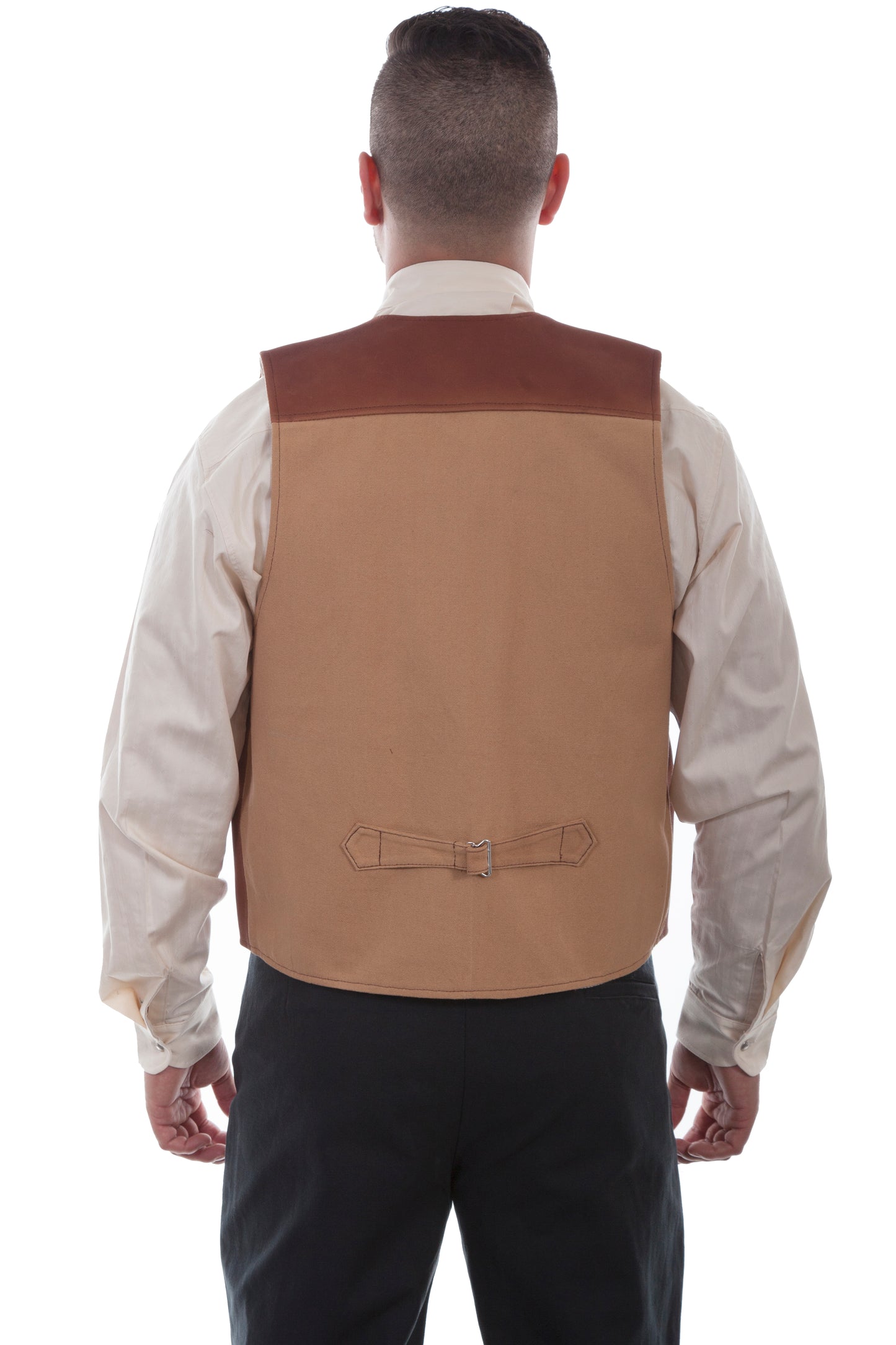 Scully Western Men's Leather Canvas Adjustable Vest in Brown