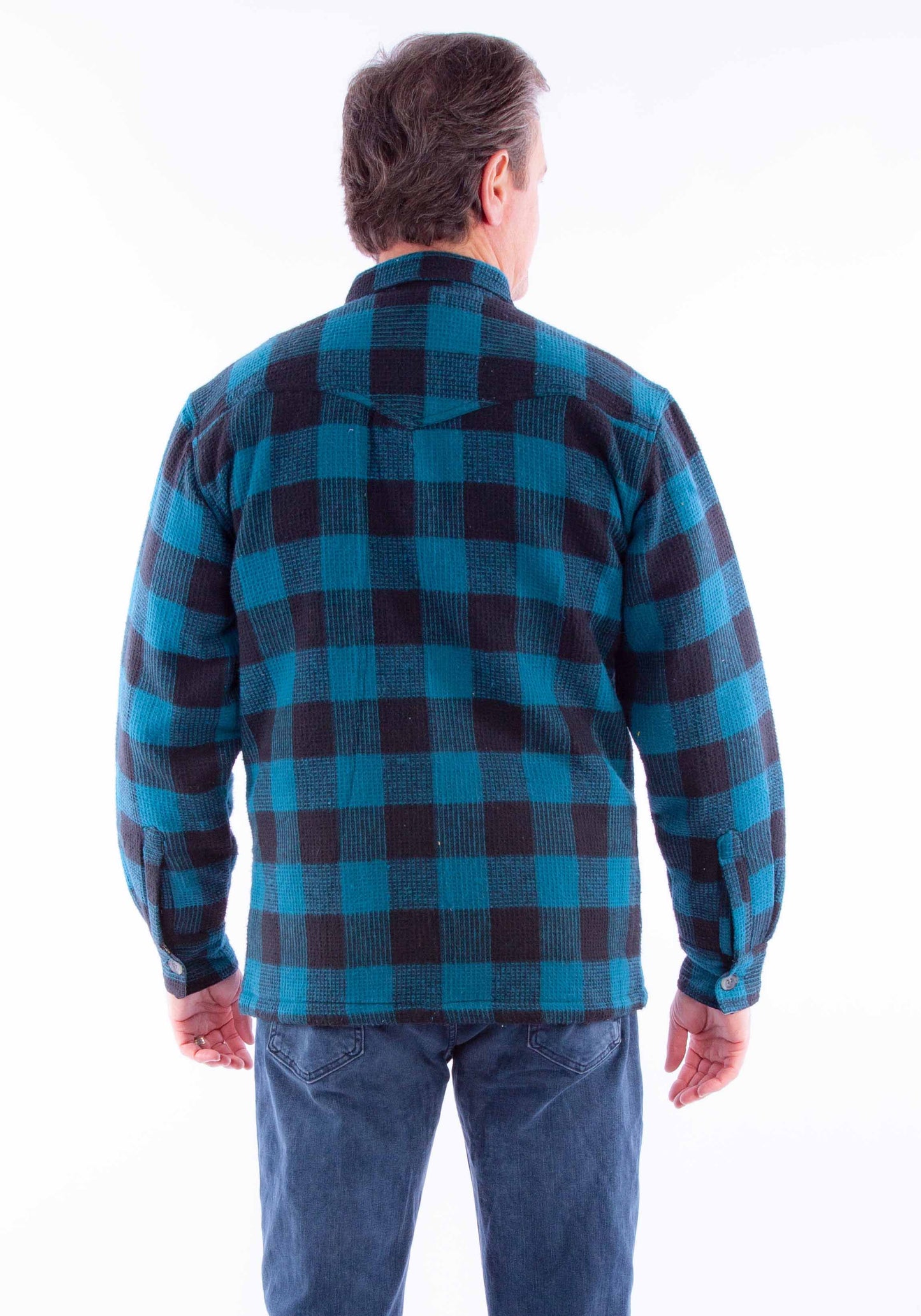 Scully Men's Basketweave Buffalo Check Black Turquoise Cotton Cotton Jacket in Black-Turquoise