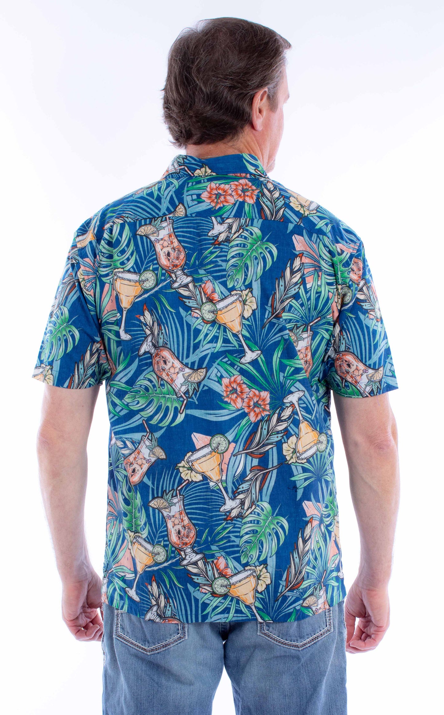 Scully Western Men's Cocktails Skulls Button Shirt in Blue