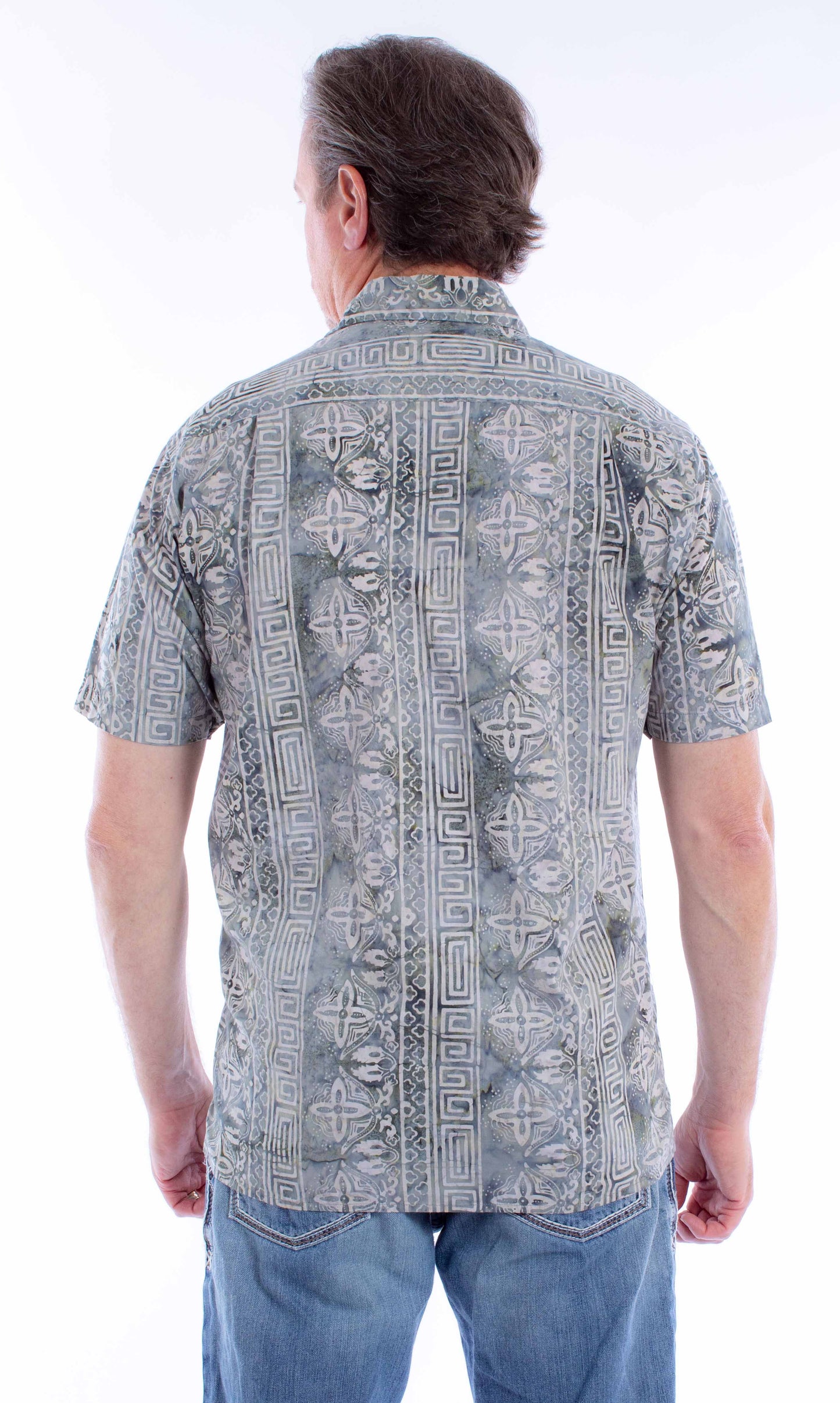 Scully Western Men's Batik Allover Print Shirt in Denim