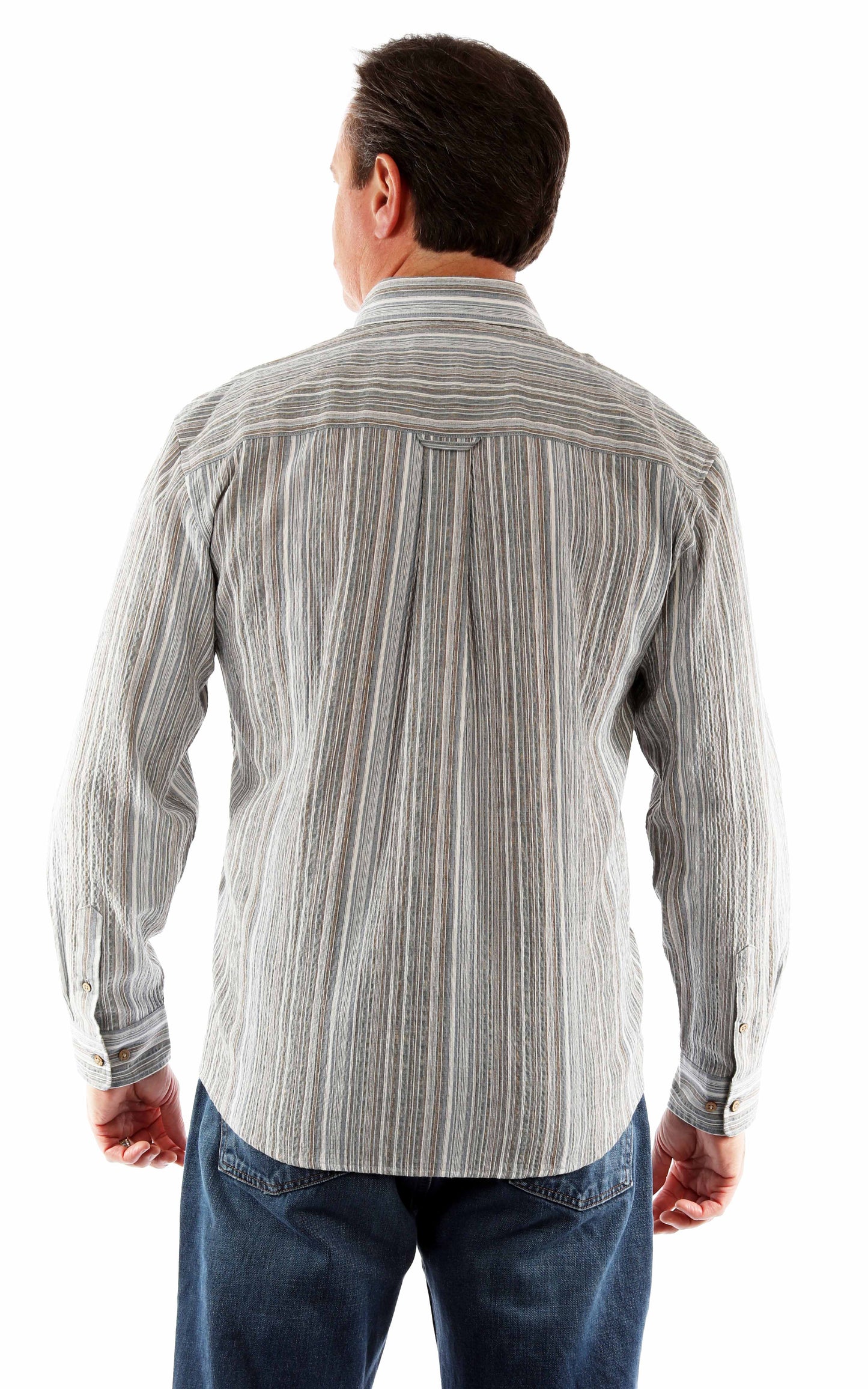 Scully Western Men's Long Sleeve Stripe Seersucker Shirt in Blue