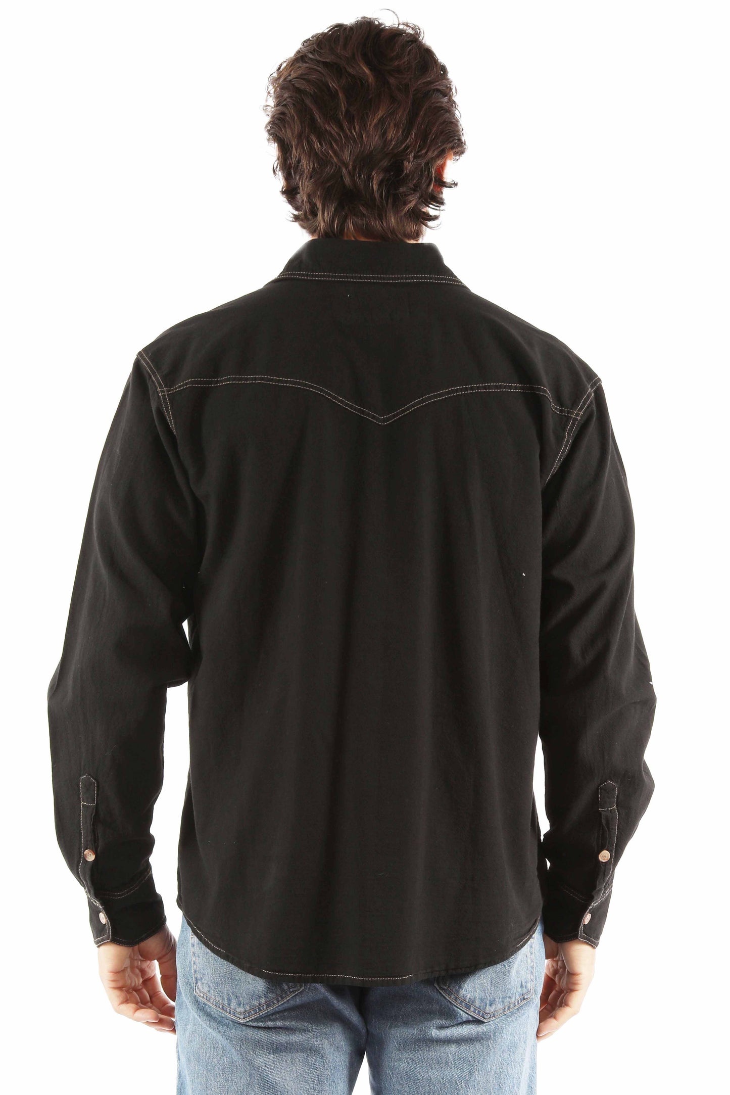 Scully Men's Long Sleeve Button Front Shirt With Contrast Stitch in Black