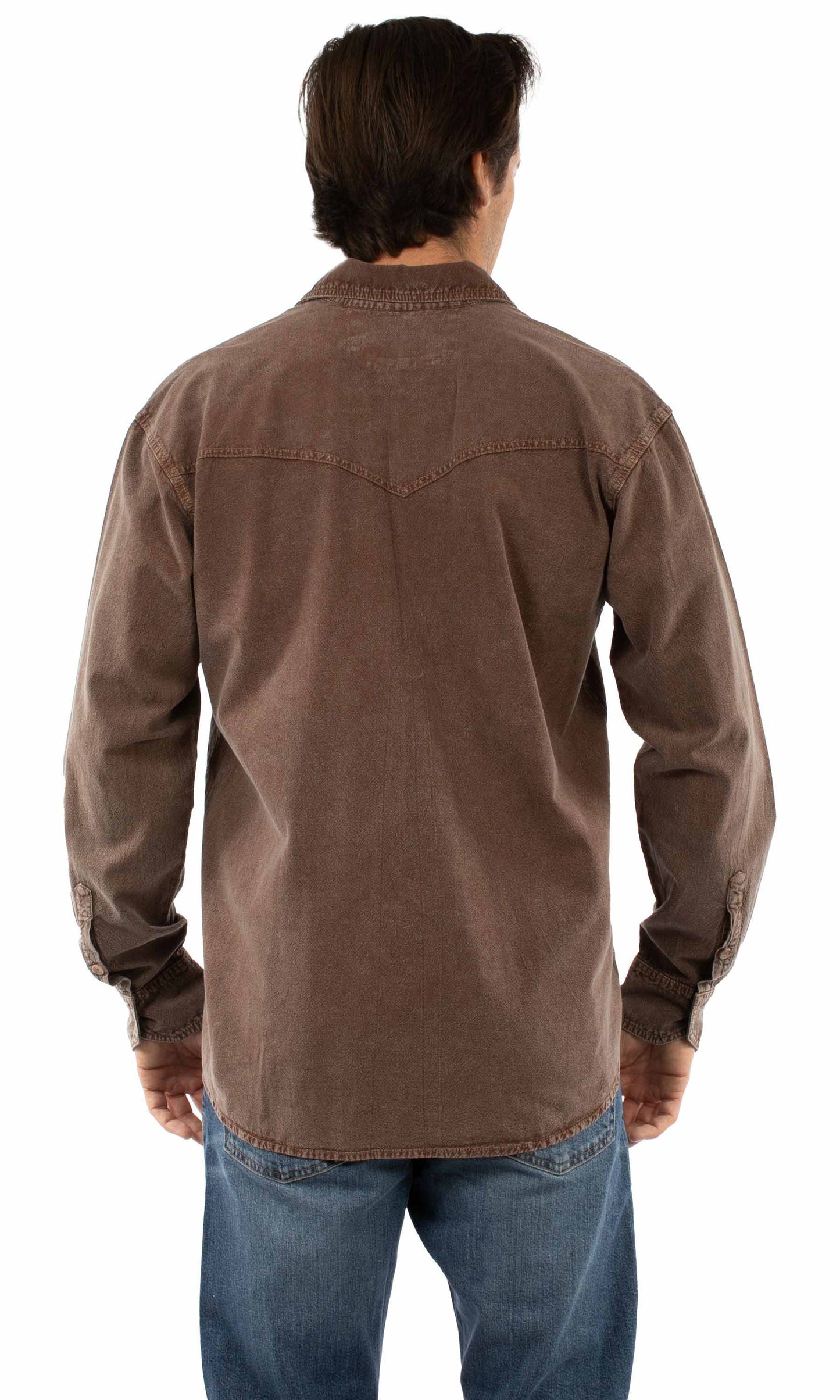 Scully Men's Long Sleeve Button Front Shirt With Contrast Stitch in Light Latte