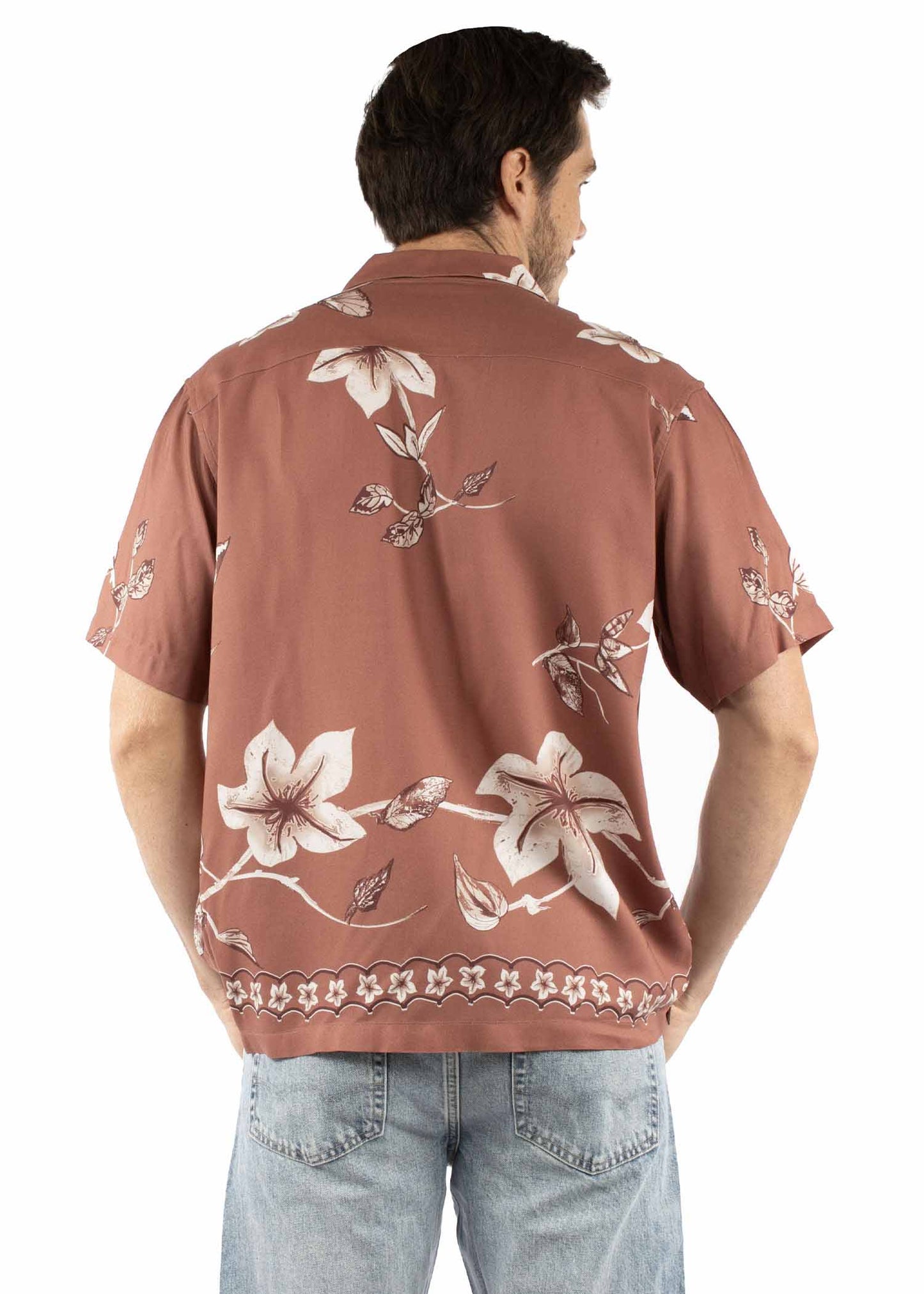 Scully Western Men's Hawaiian Orchid Print Shirt in Brown