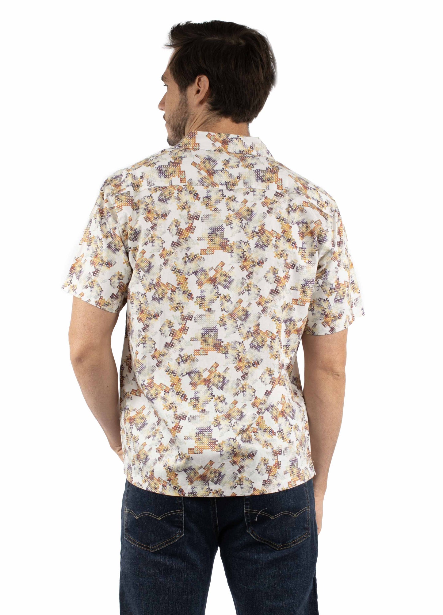 Scully Western Men's Short Sleeve Print Button Shirt in Natural