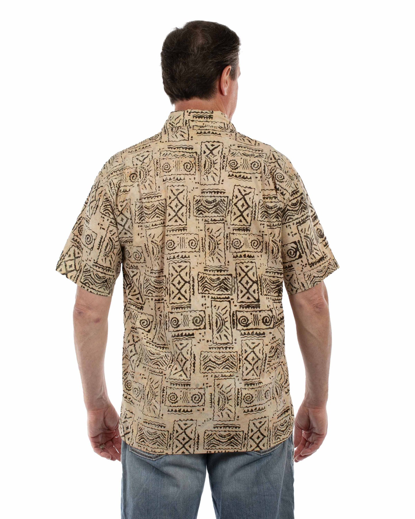 Scully Western Men's Short Sleeve Batik Print Shirt in Sand