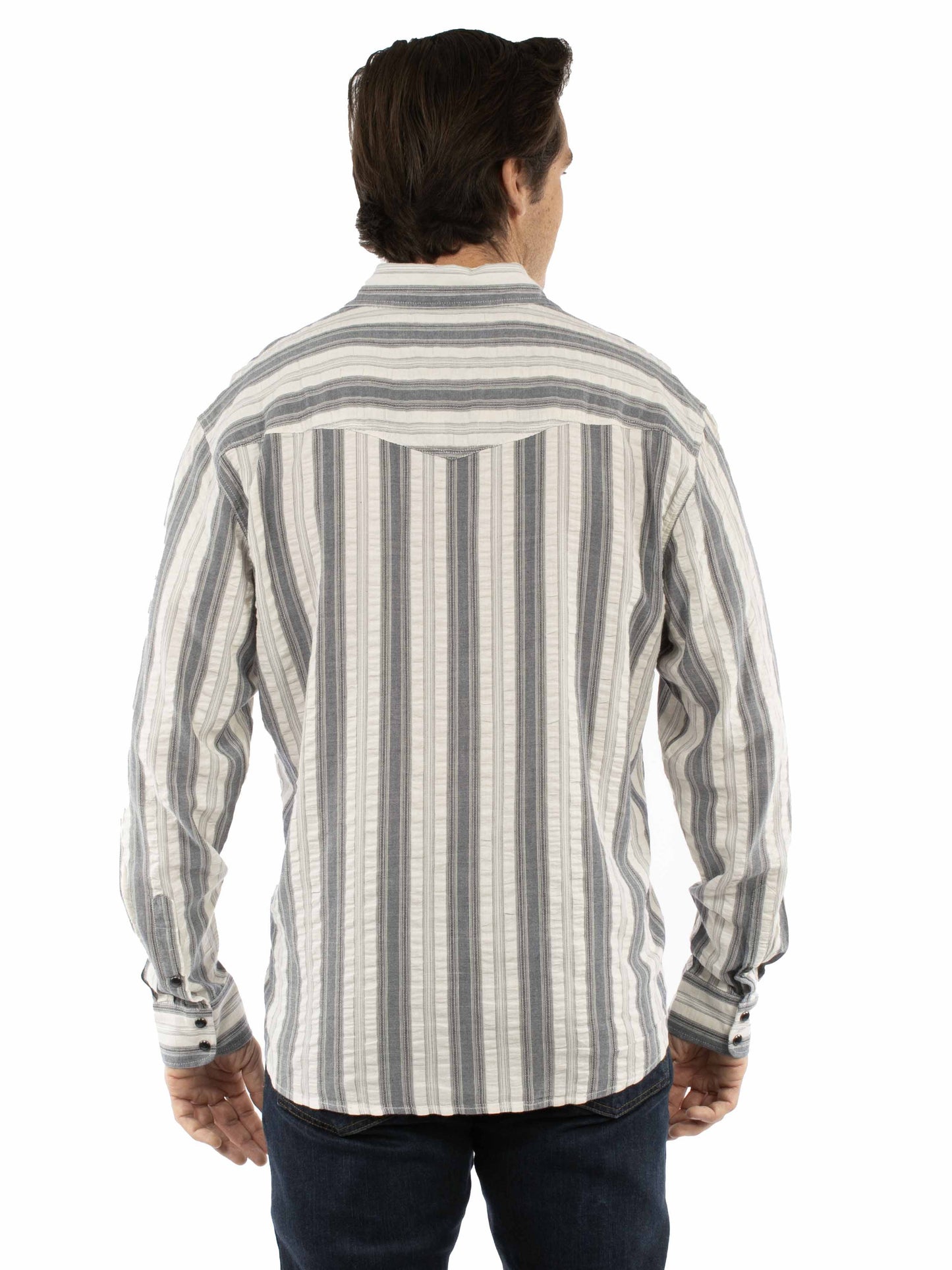 Scully Western Men's Stripe Snap Front Brown Shirt in Blue