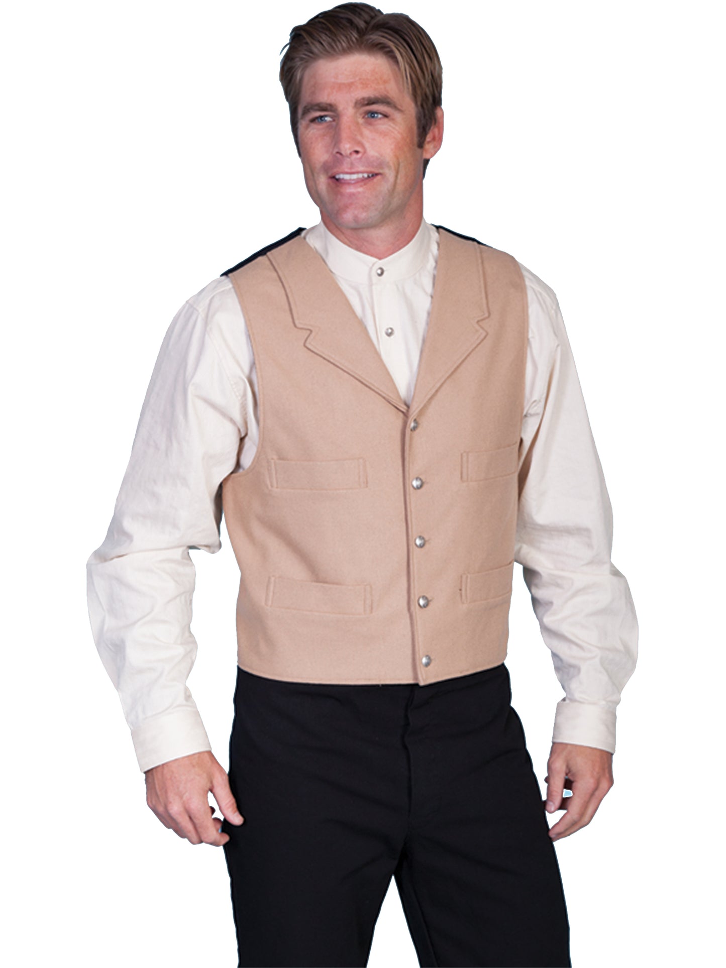 Scully Western Men's Adjustable Button Front Wool Vest in Tan